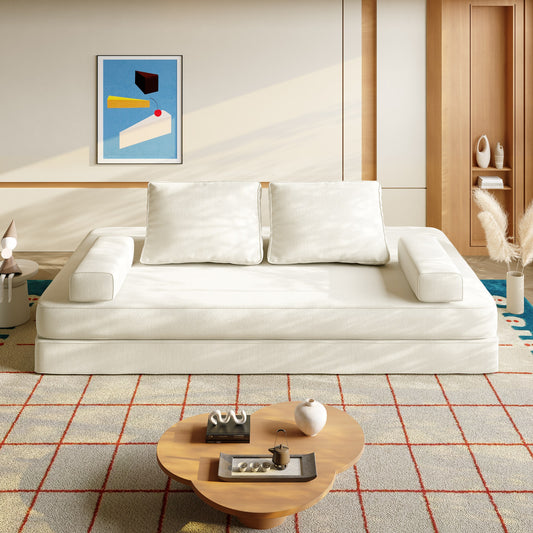 Chenille Boneless Sofa Bed — 2-Seat — Beige
