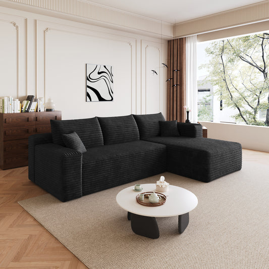 Corduroy Compression Sectional — Black / Right-Facing