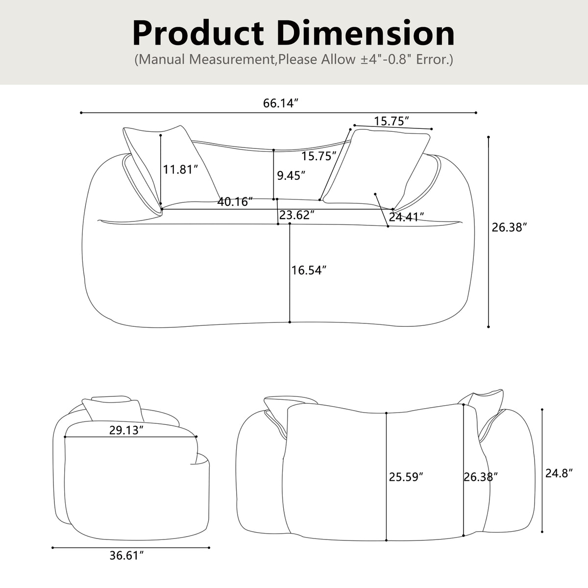 Chenille Spring-Core Compression Loveseat — 2-Seat — dimensions