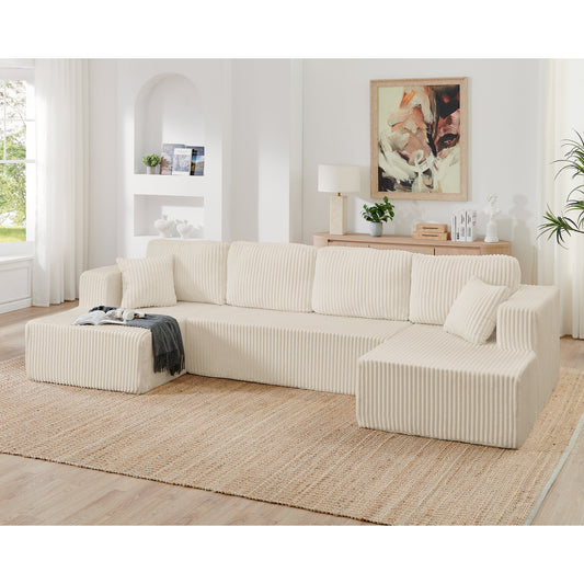 Corduroy Compression Sofa — 5-Seat, 132"W — Beige
