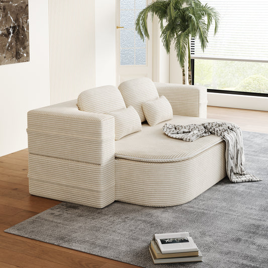 Corduroy Compression Sofa — 3-Seat, 75"W — Beige