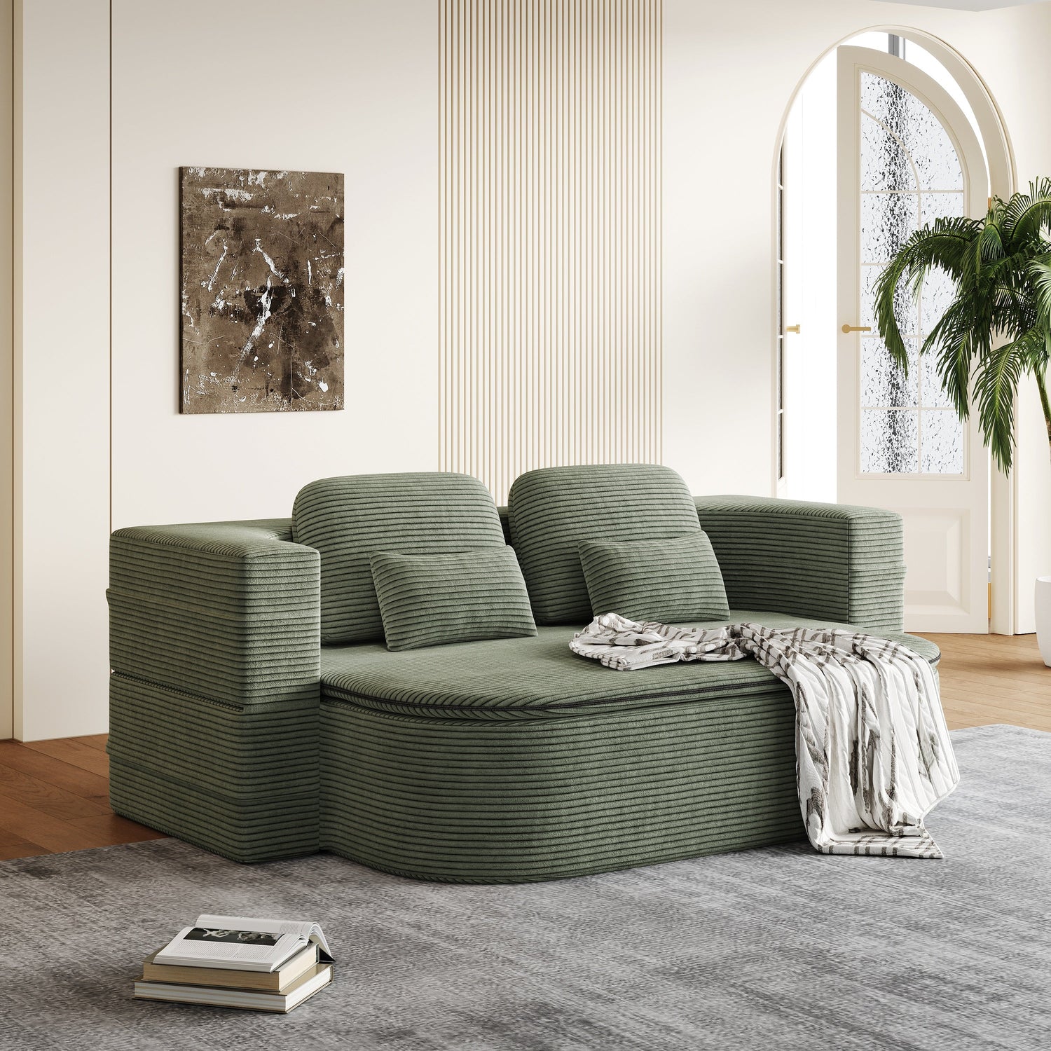 Boneless sofa bed that folds flat, frameless foam, ships in a box