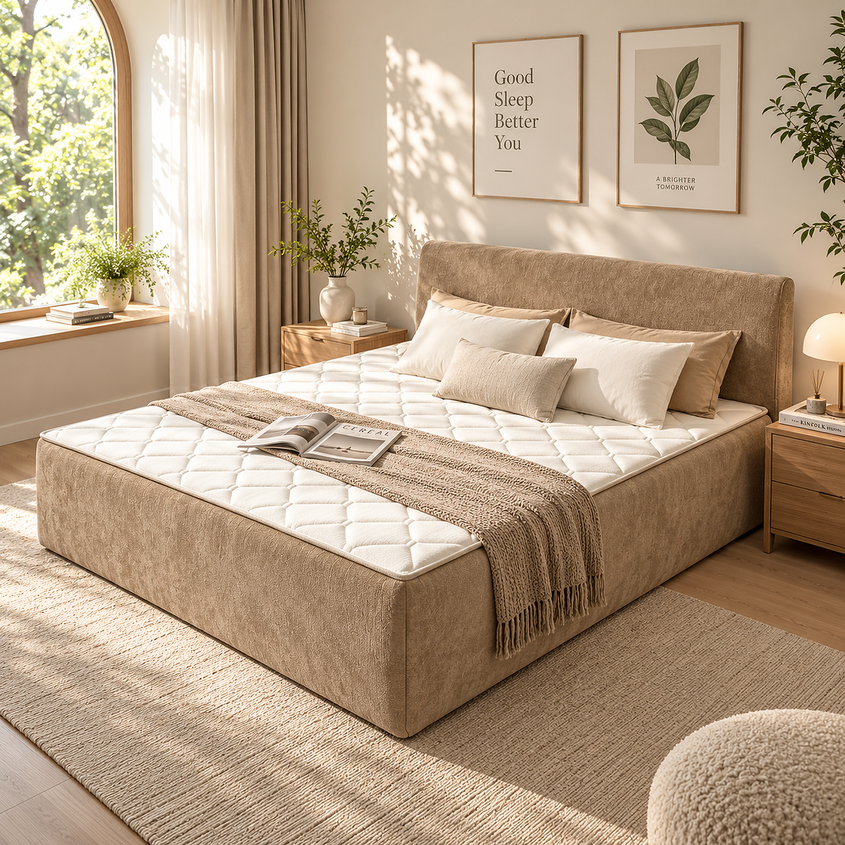 Chenille Boneless Bed — Light Khaki + Beige
