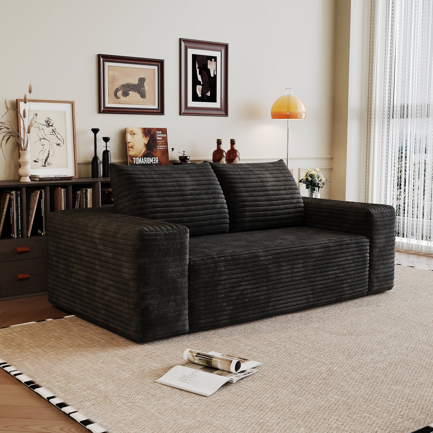 Boneless couch under $350 — compact 2-seat corduroy sofa