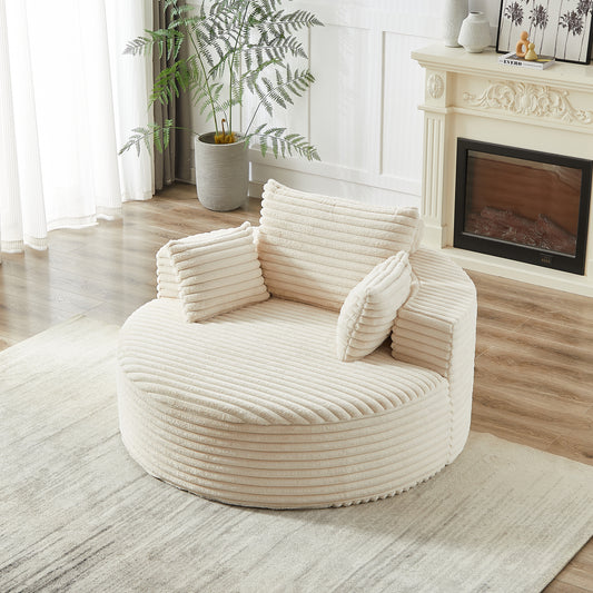 Corduroy Compression Accent Chair — 1-Seat, 55"W — Beige