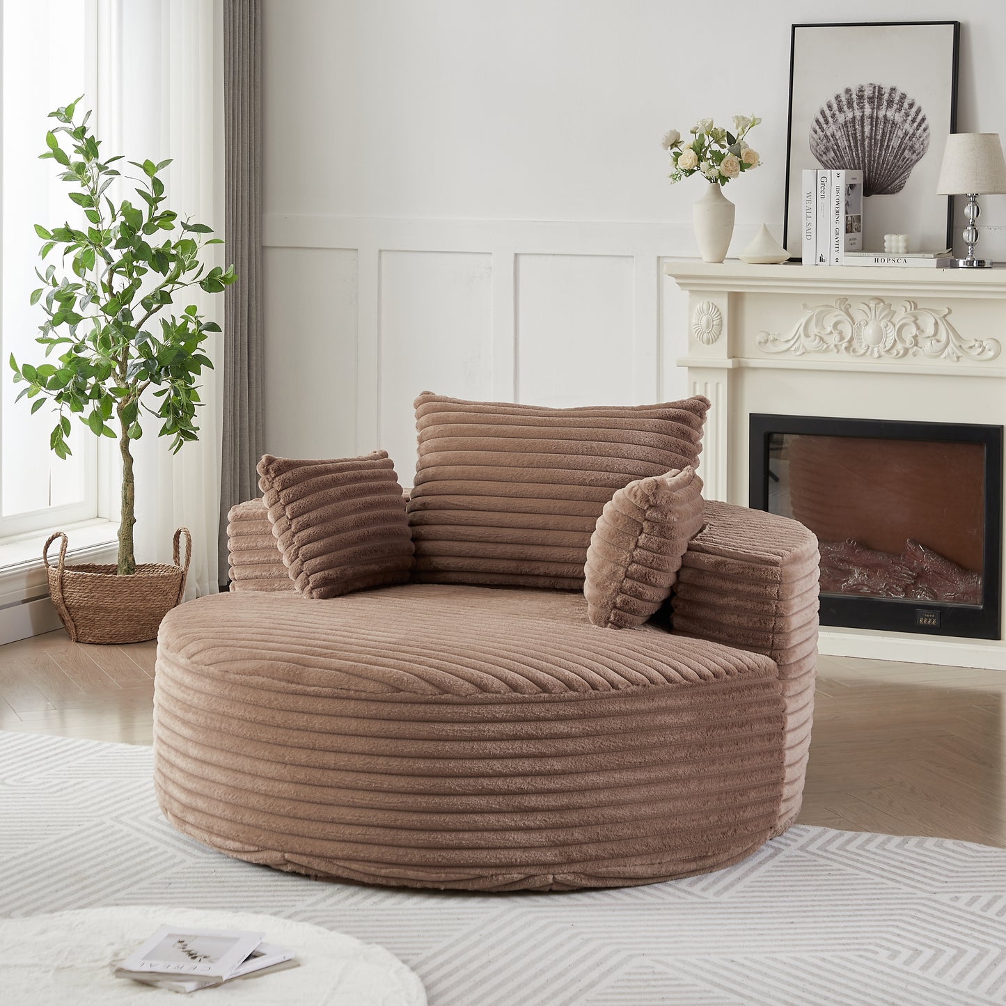Corduroy Compression Accent Chair — 1-Seat, 55"W — Brown