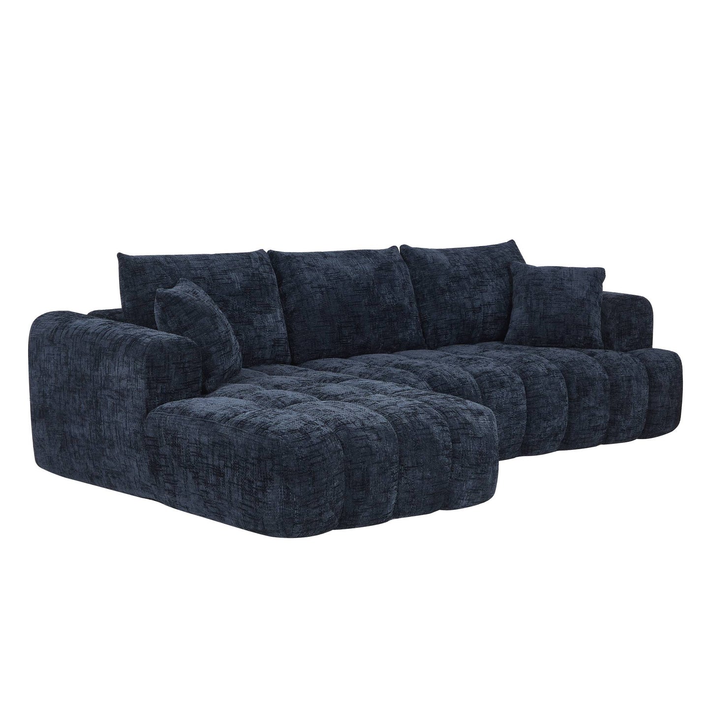 Chenille Spring-Core Compression Sectional — 4-Seat, 108"W — Dark Blue / Left-Facing