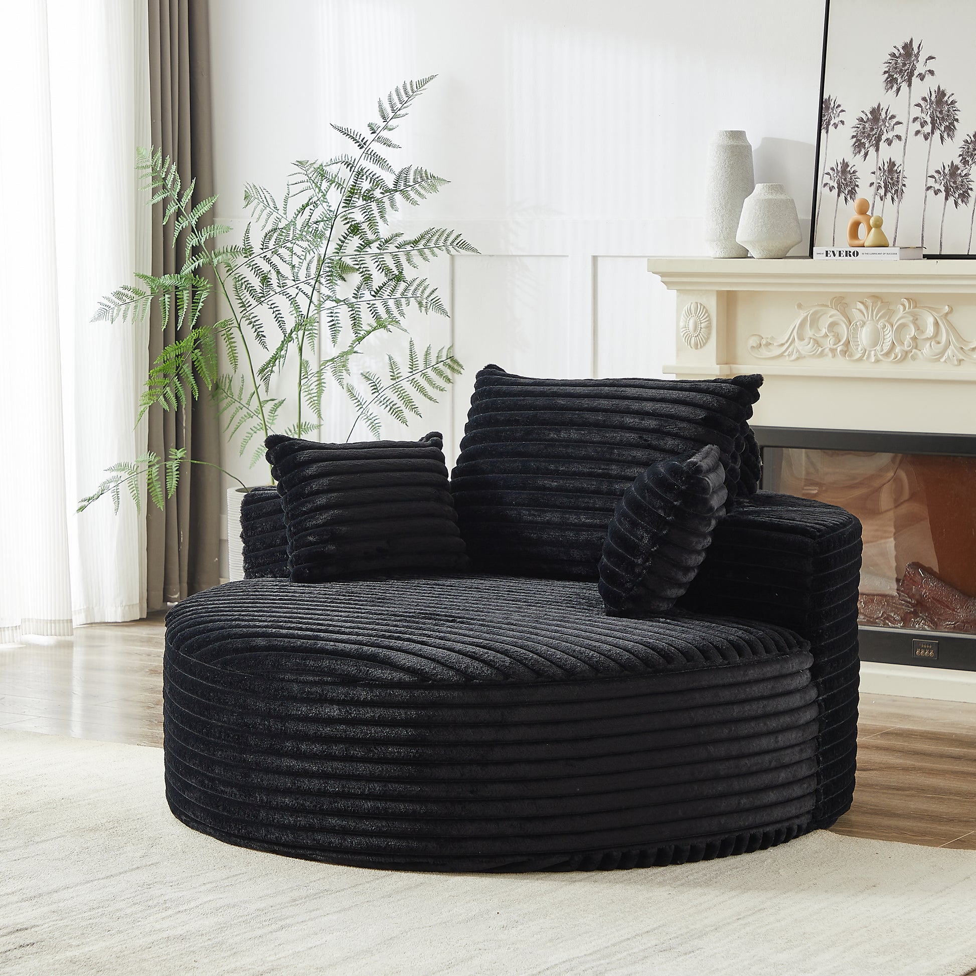 Corduroy Compression Accent Chair — 1-Seat, 55"W — Black
