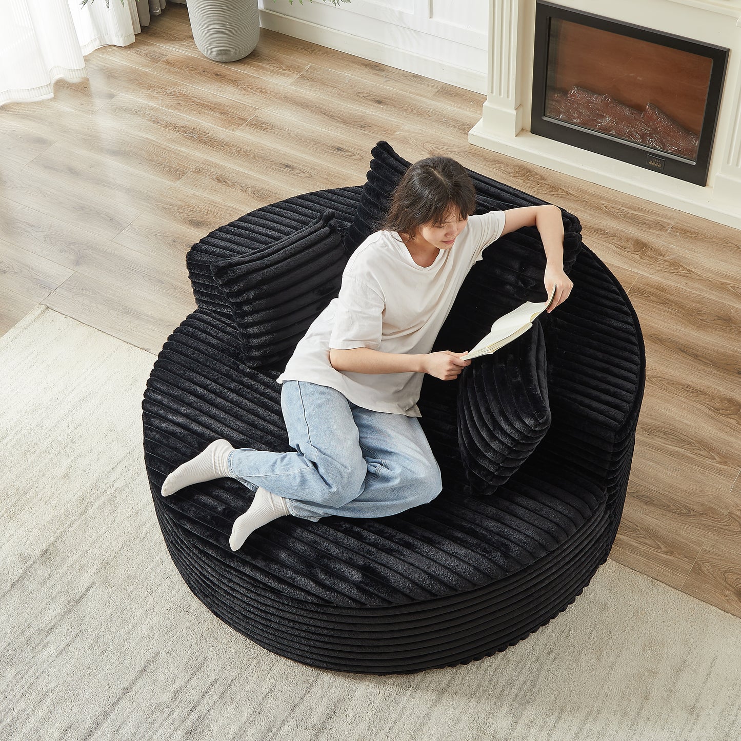 Corduroy Compression Accent Chair — 1-Seat, 55"W — Black