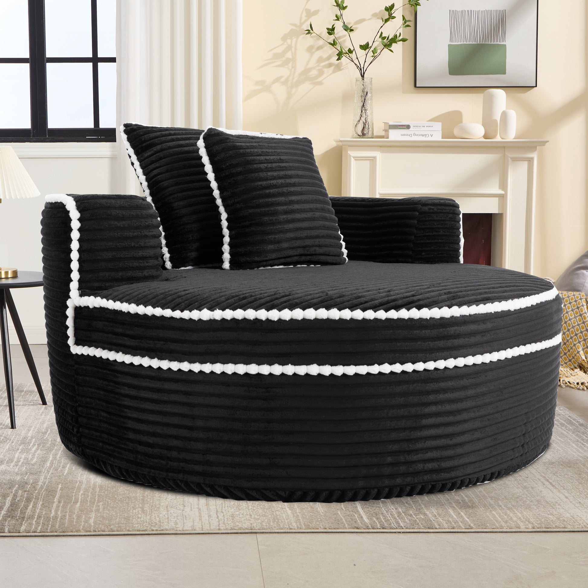 Velvet Spring-Core Compression Accent Chair — 1-Seat, 55"W — Black