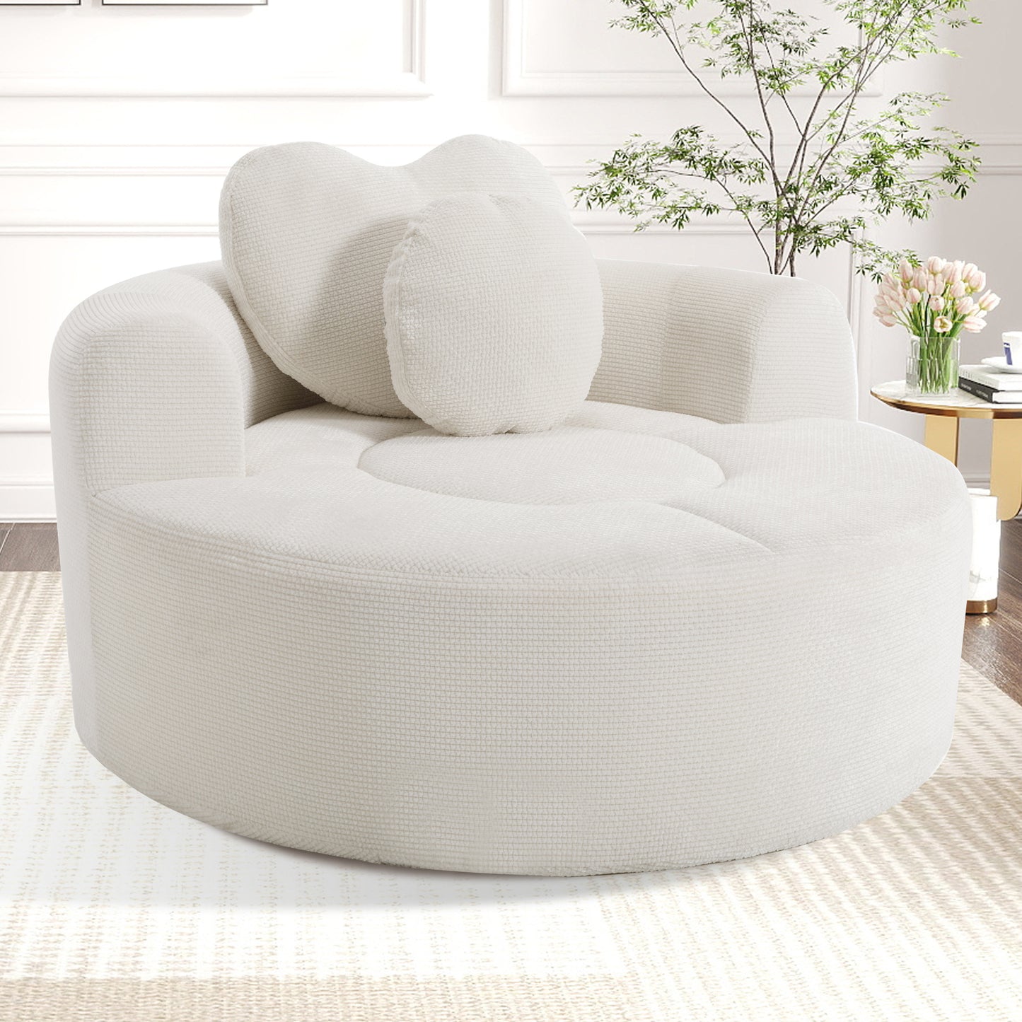 Polyester Compression Accent Chair — 1-Seat — Beige