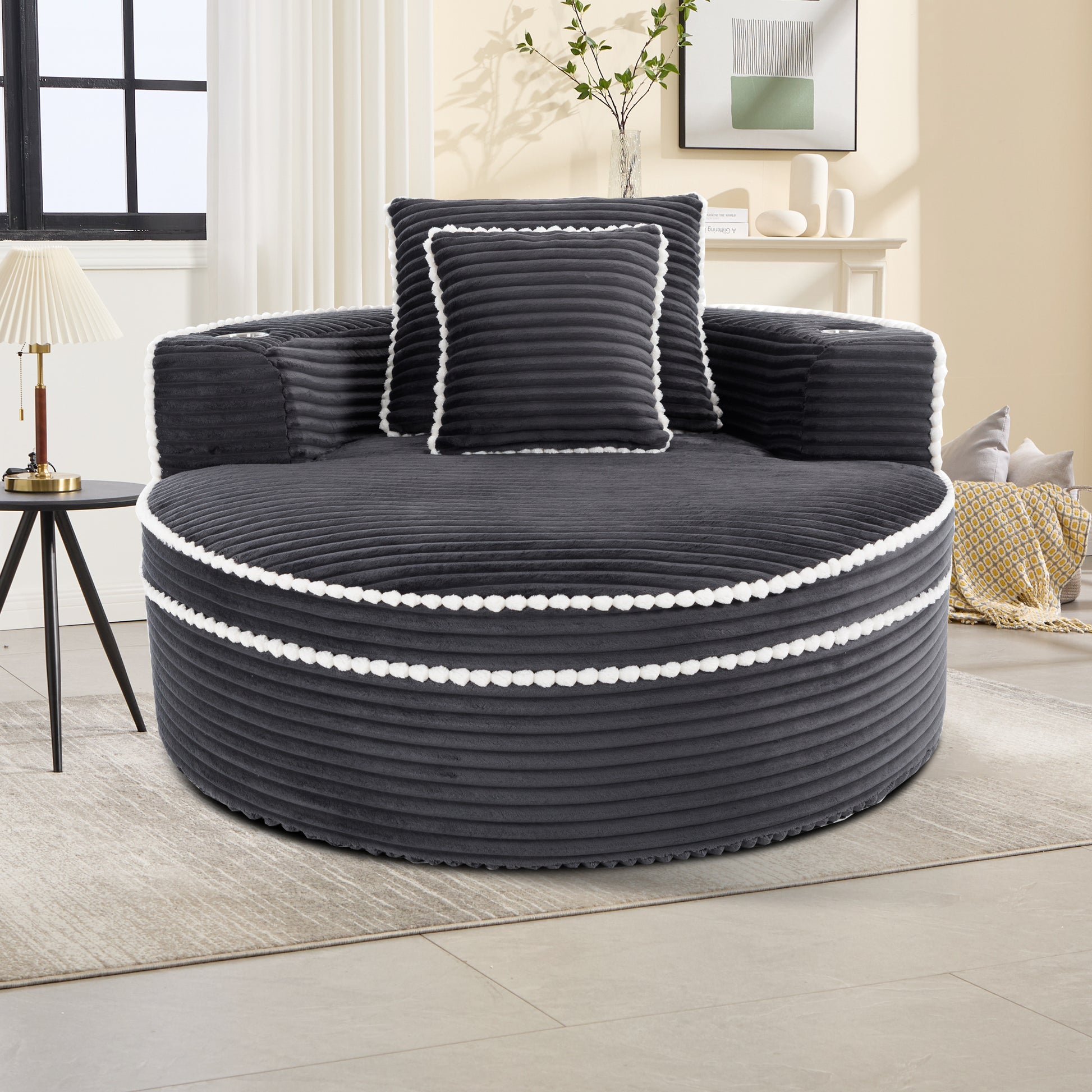 Velvet Spring-Core Compression Accent Chair — 1-Seat, 55"W — Dark Grey