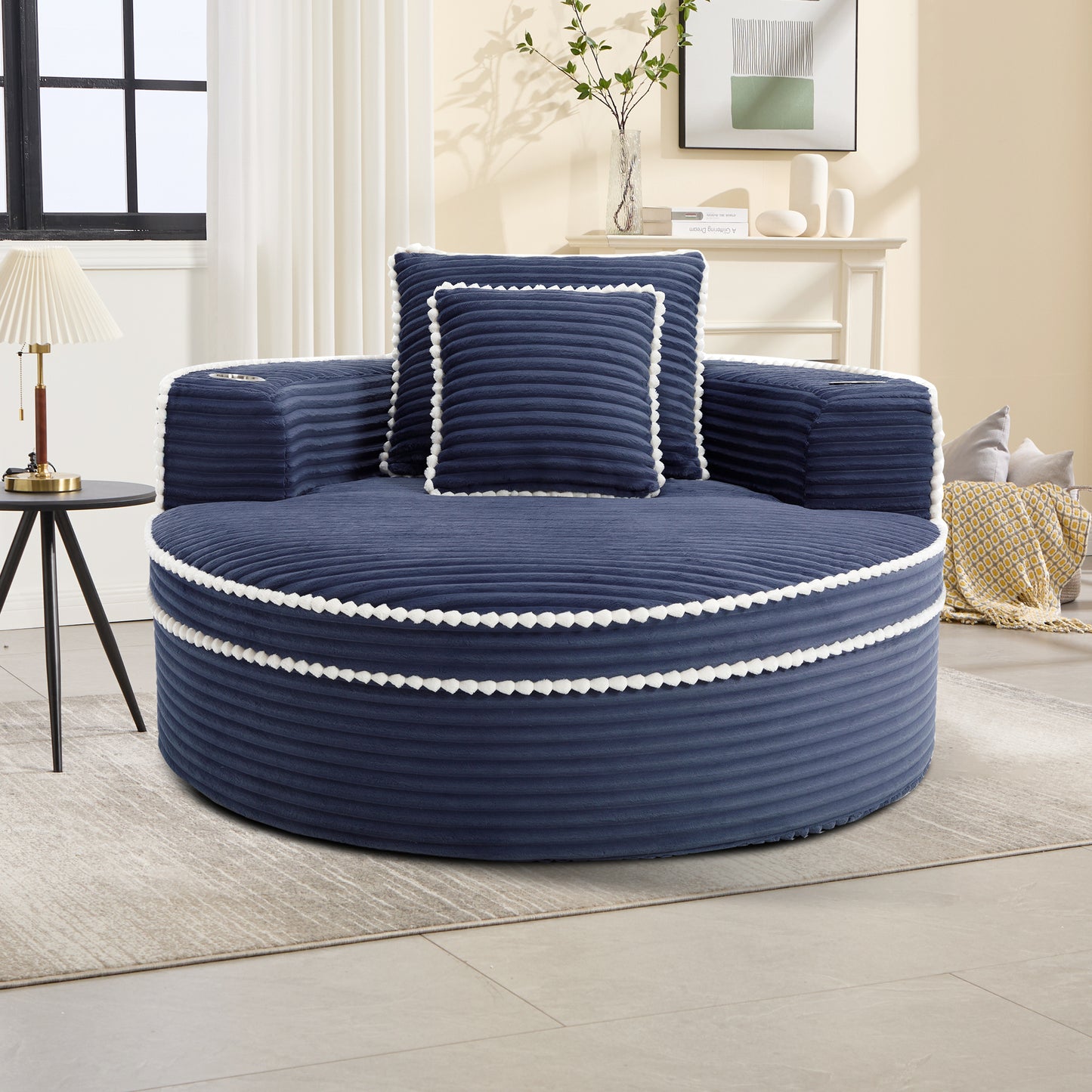 Velvet Spring-Core Compression Accent Chair — 1-Seat, 55"W — Blue