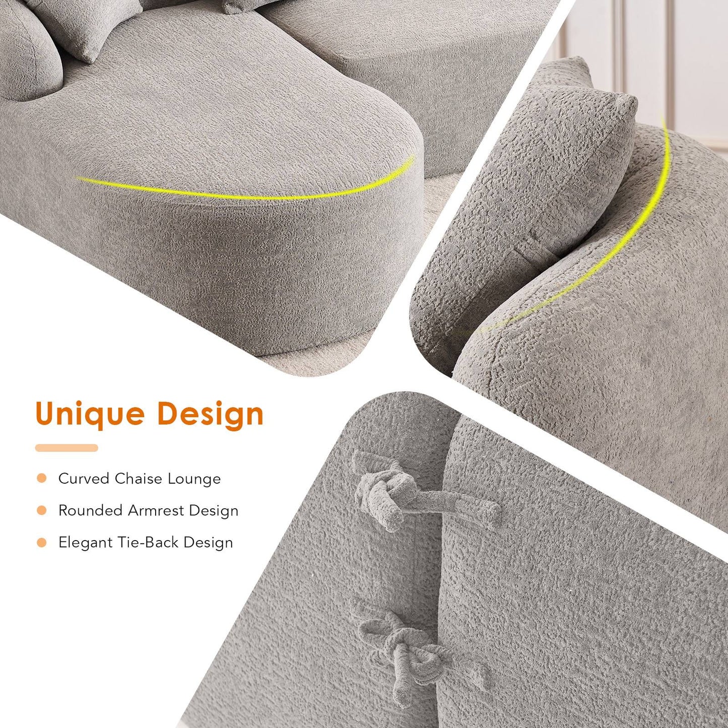Chenille Spring-Core Compression Sectional — 4-Seat, 99"W — Light Gray