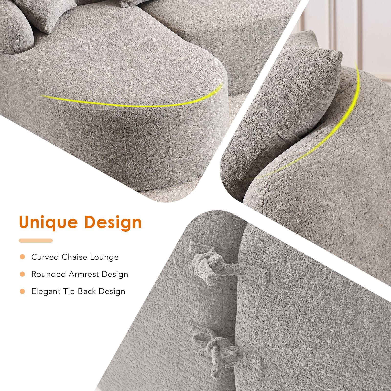 Chenille Spring-Core Compression Sectional — 4-Seat, 99"W — Light Gray