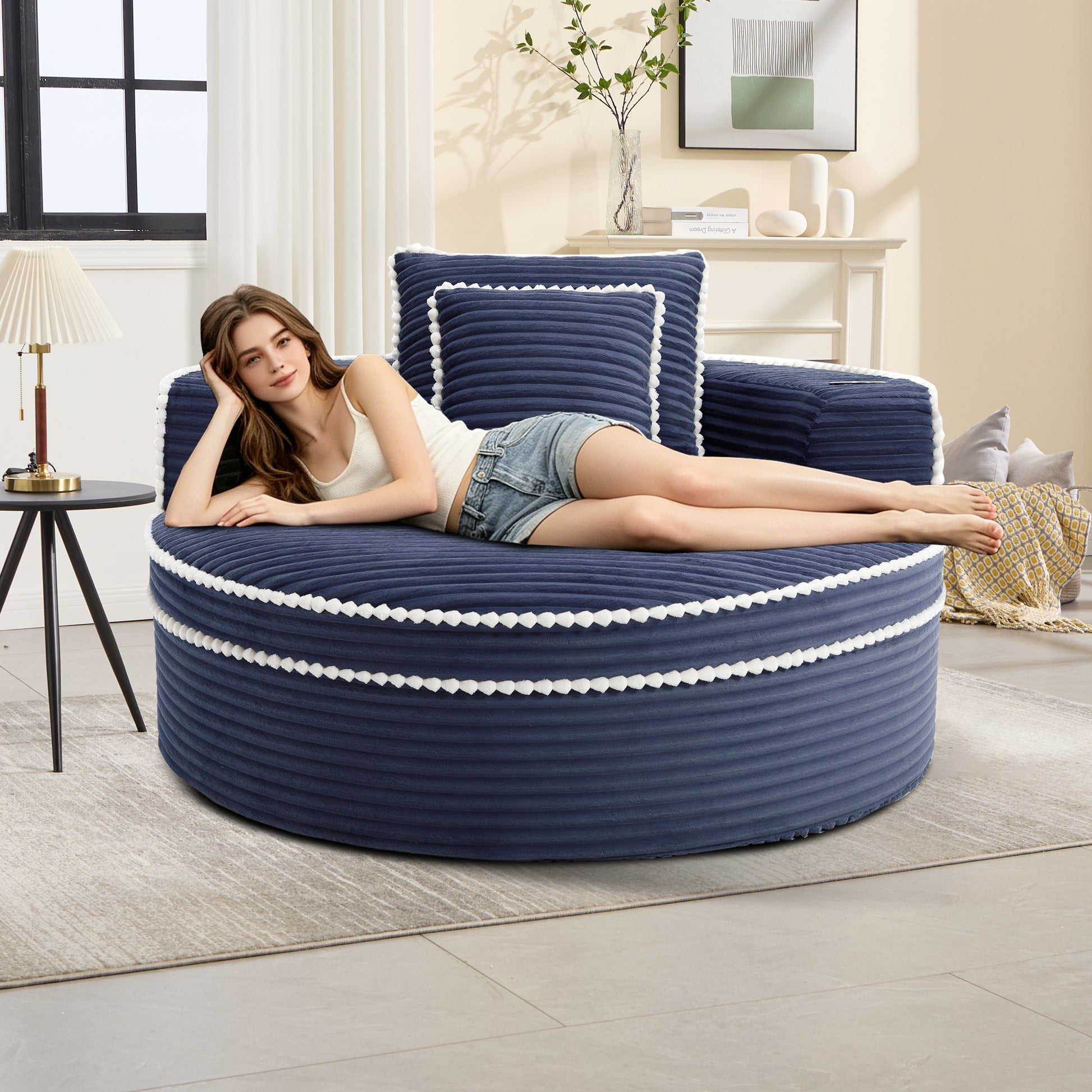 Velvet Spring-Core Compression Accent Chair — 1-Seat, 55"W — Blue