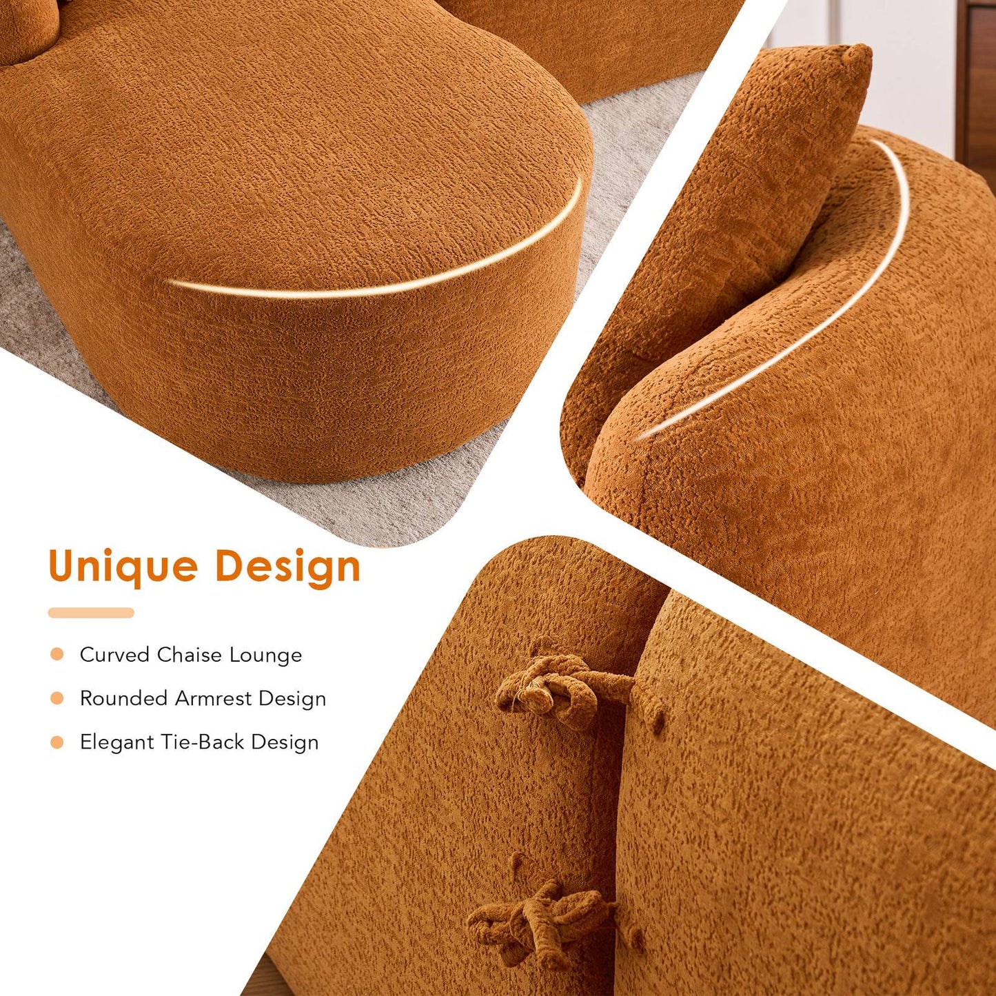 Chenille Spring-Core Compression Sectional — 4-Seat, 99"W — Orange