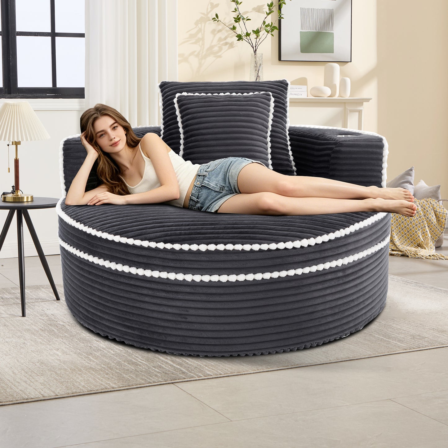 Velvet Spring-Core Compression Accent Chair — 1-Seat, 55"W — Dark Grey