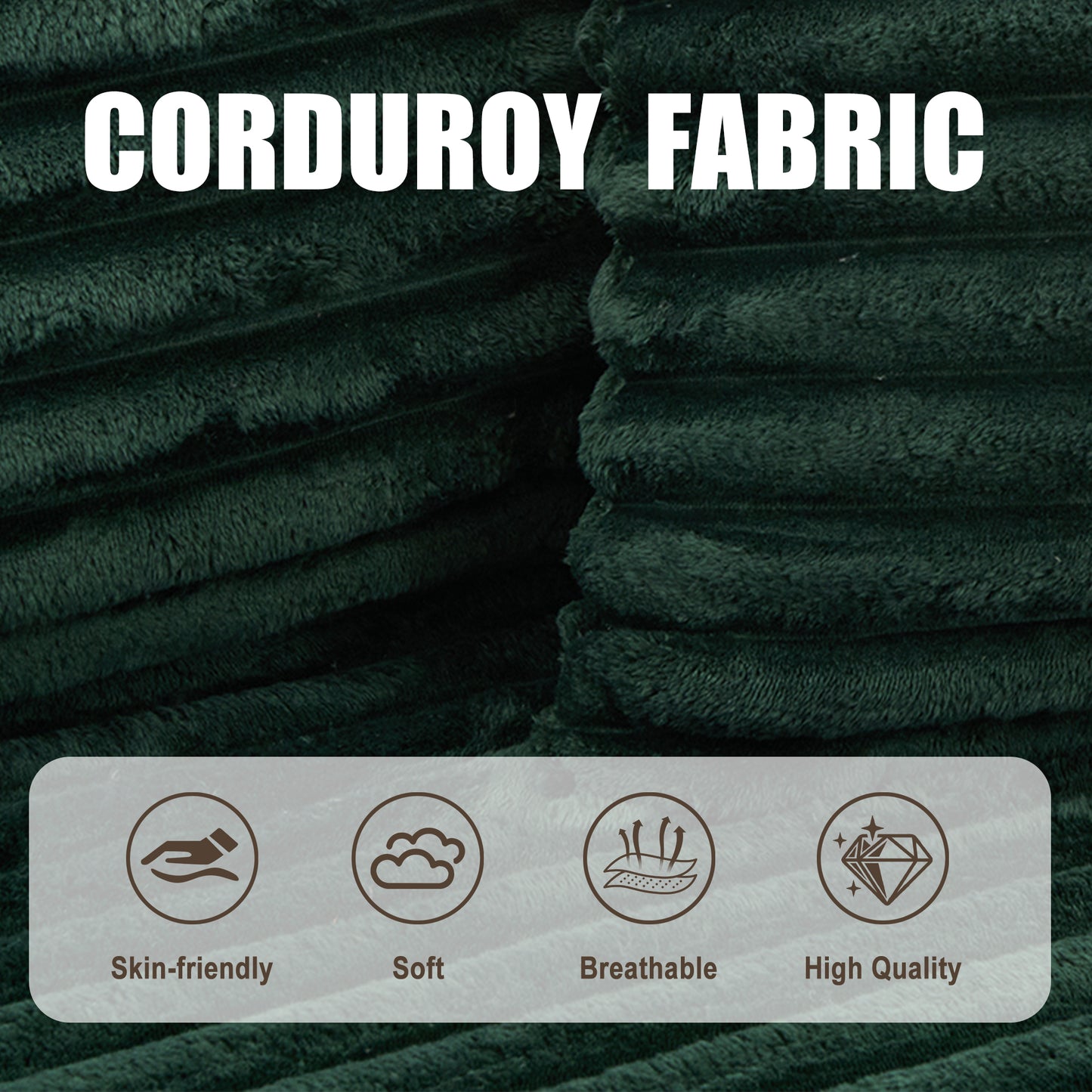Corduroy Compression Sofa — 4-Seat, 107"W — Emerald