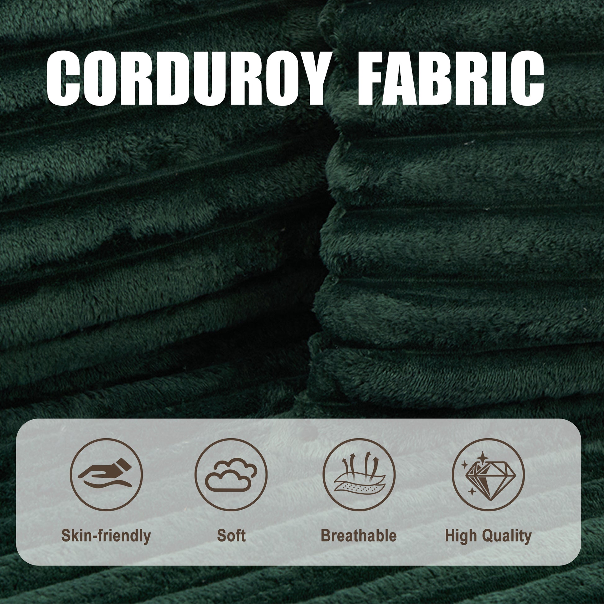 Corduroy Compression Sofa — 4-Seat, 107"W — Emerald