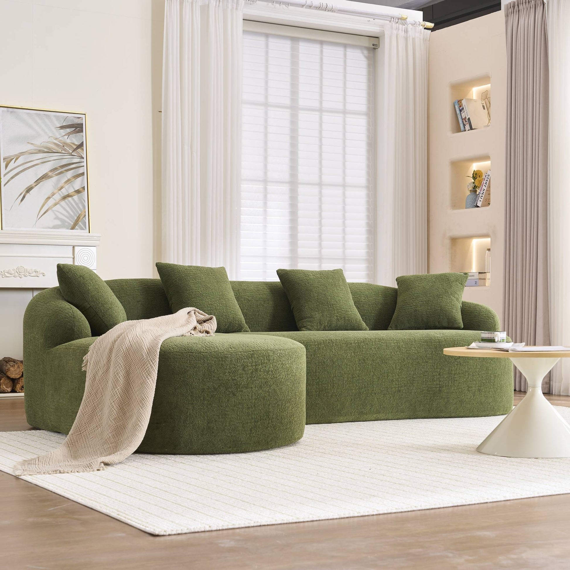 Chenille Spring-Core Compression Sectional — 4-Seat, 99"W — Antique Green