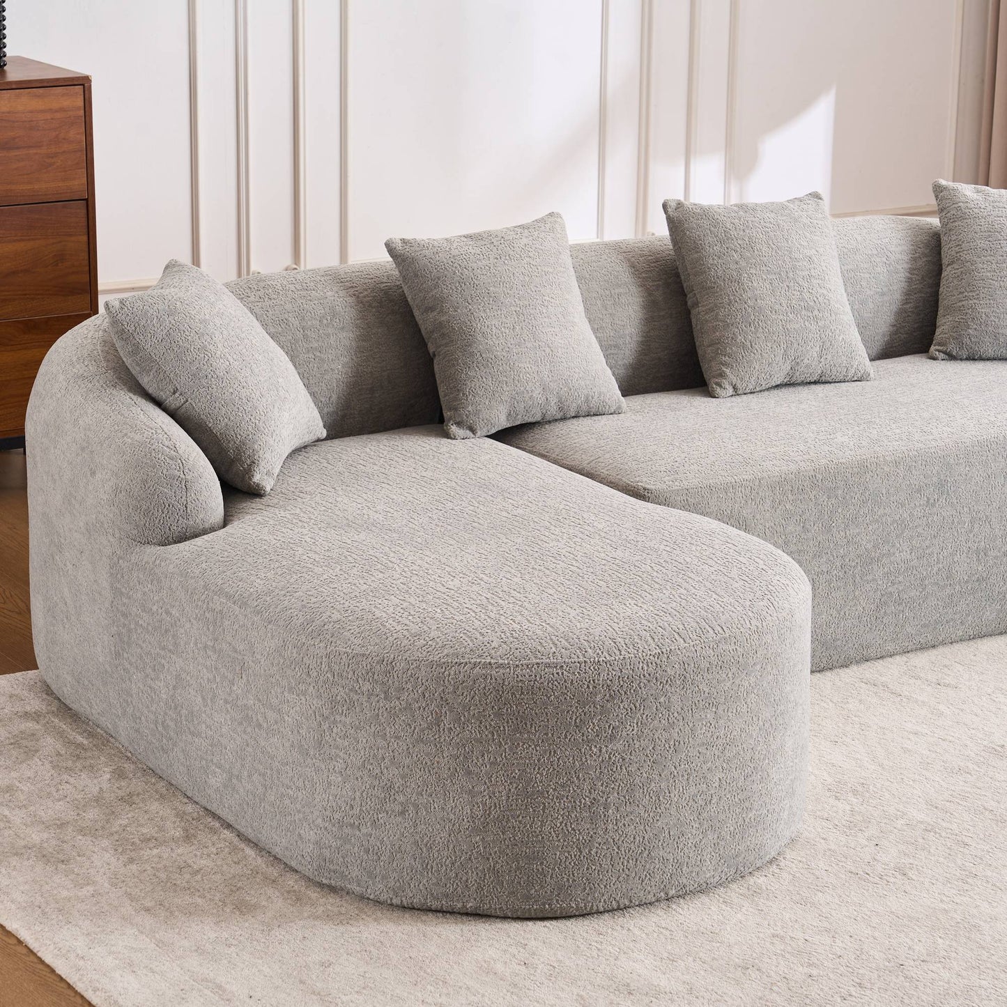 Chenille Spring-Core Compression Sectional — 4-Seat, 99"W — Light Gray