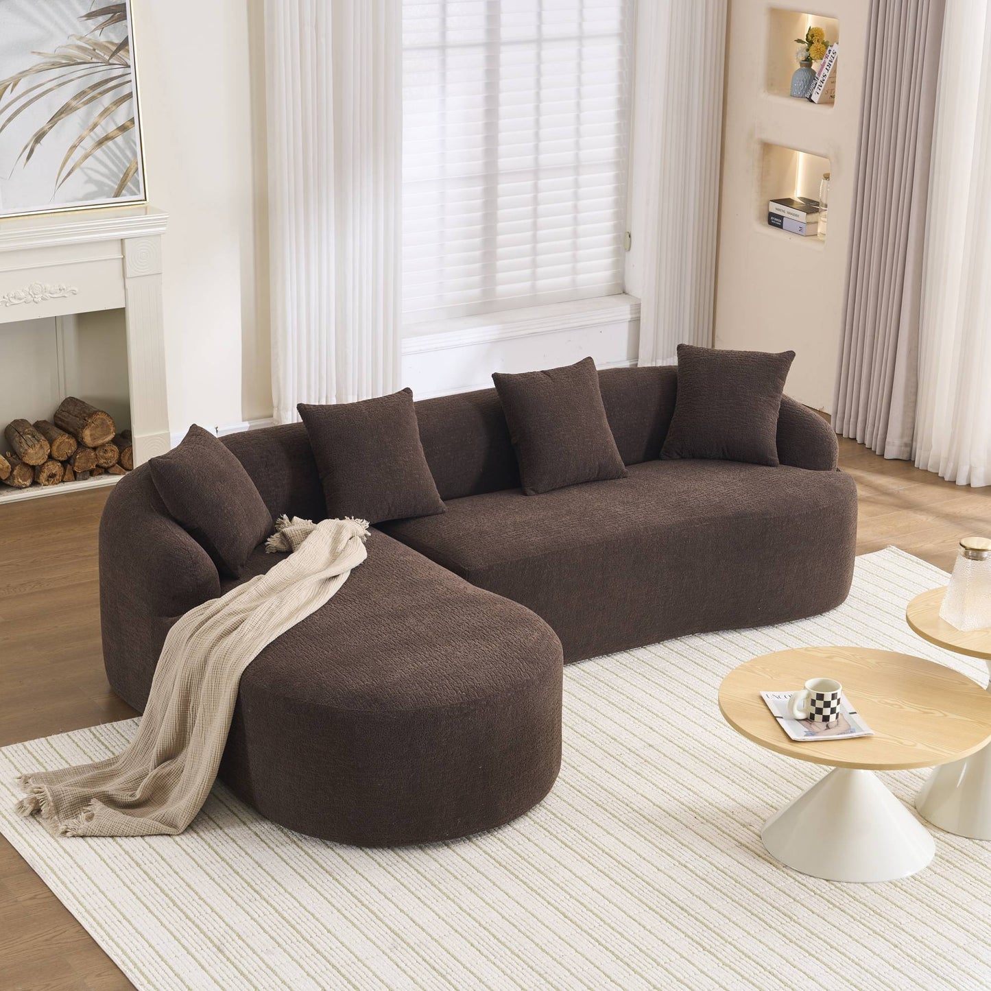 Chenille Spring-Core Compression Sectional — 4-Seat, 99"W — Brown
