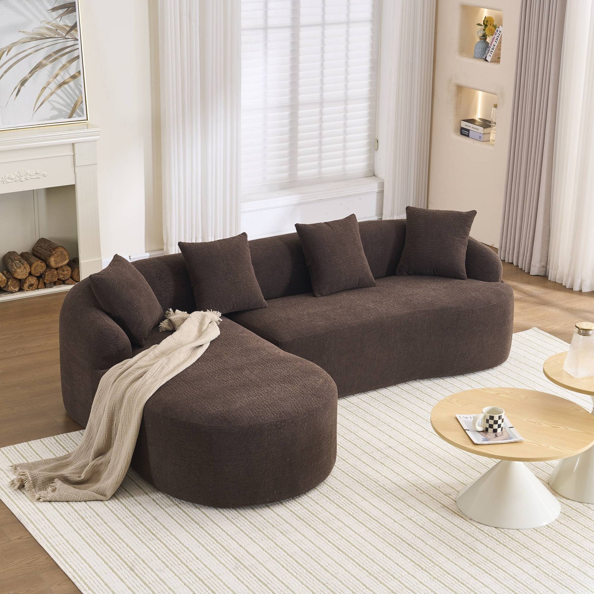 Chenille Spring-Core Compression Sectional — 4-Seat, 99"W — Brown
