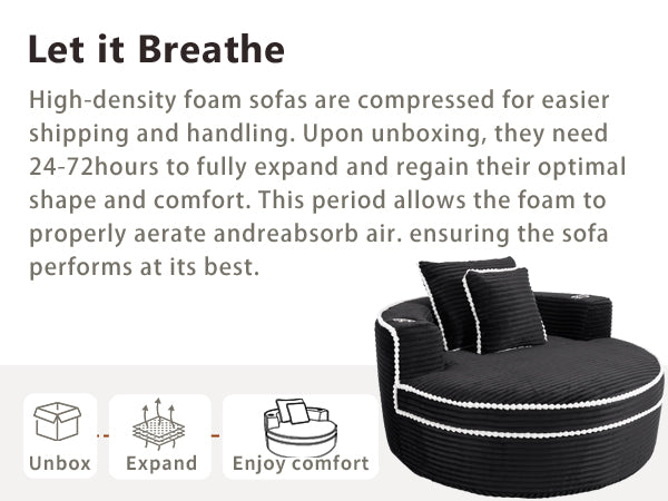 Velvet Spring-Core Compression Accent Chair — 1-Seat, 55"W — Black