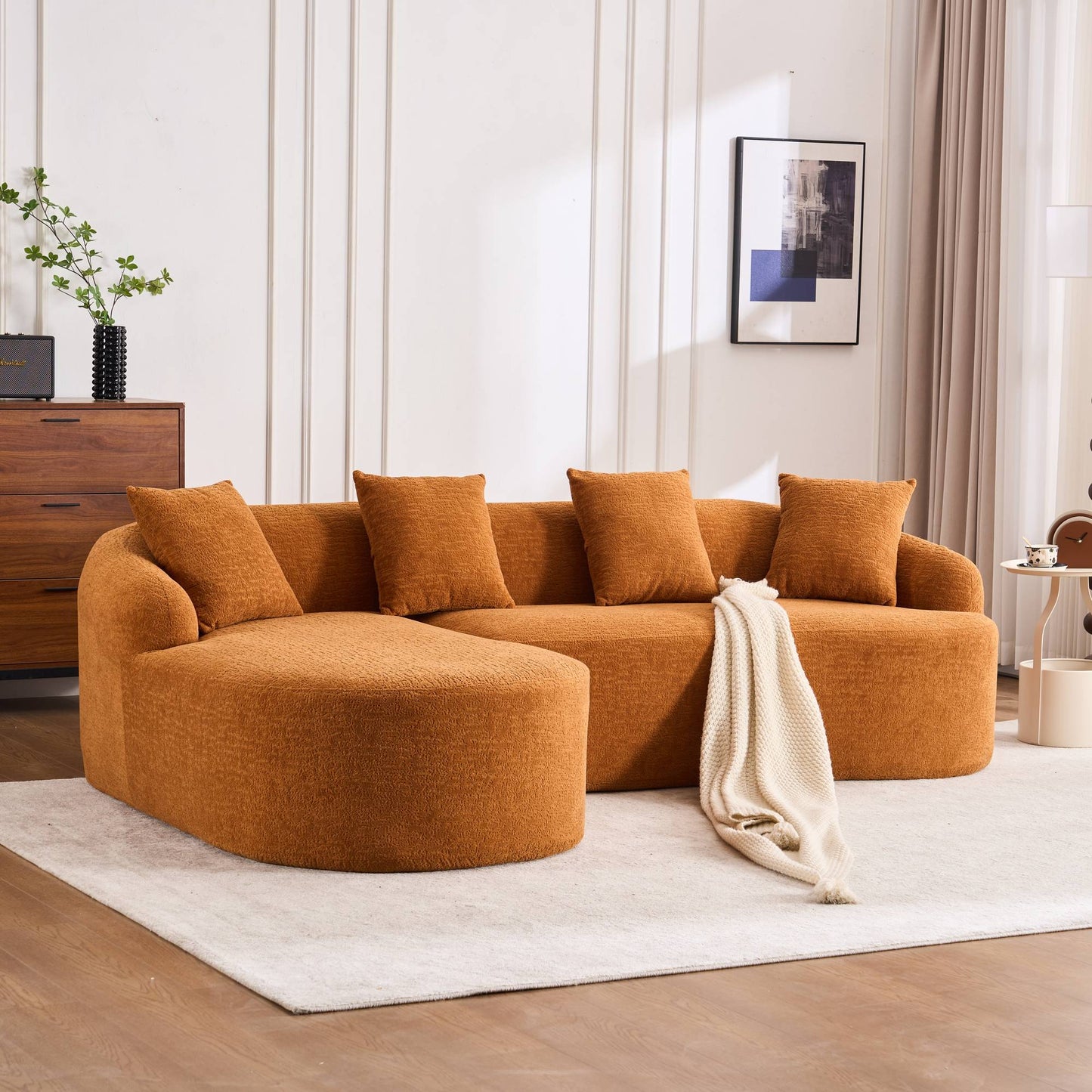 Chenille Spring-Core Compression Sectional — 4-Seat, 99"W — Orange