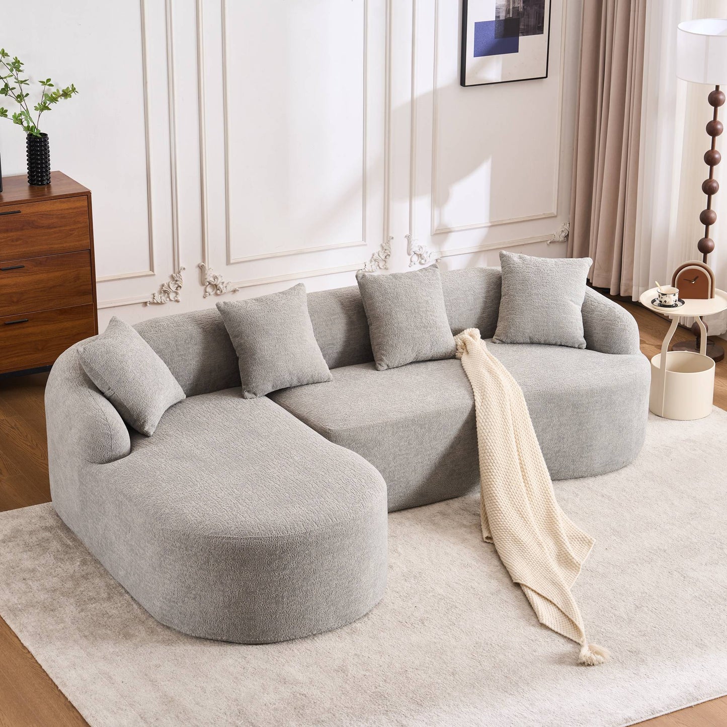 Chenille Spring-Core Compression Sectional — 4-Seat, 99"W — Light Gray