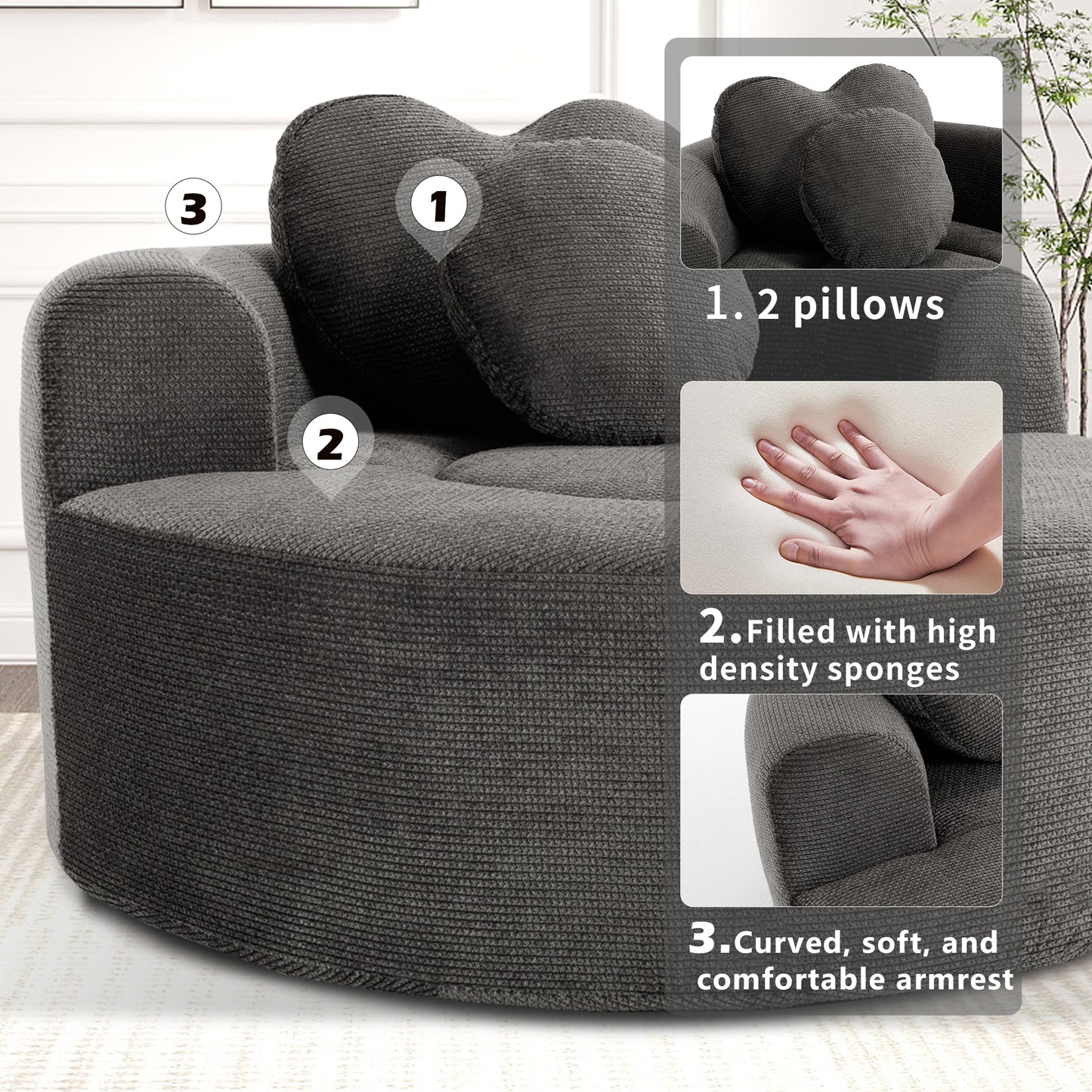 Polyester Compression Accent Chair — 1-Seat — Black + Gray
