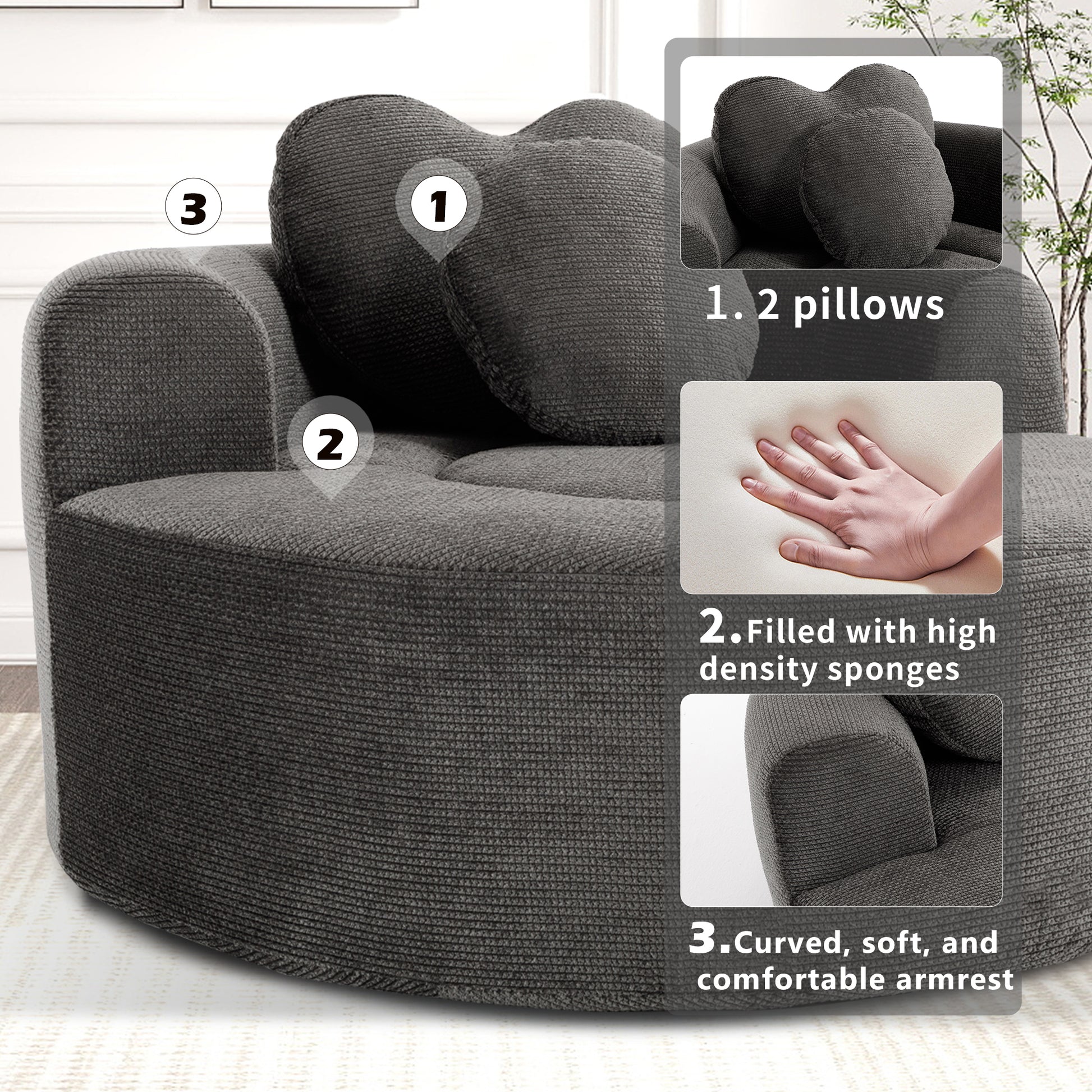 Polyester Compression Accent Chair — 1-Seat — Black + Gray