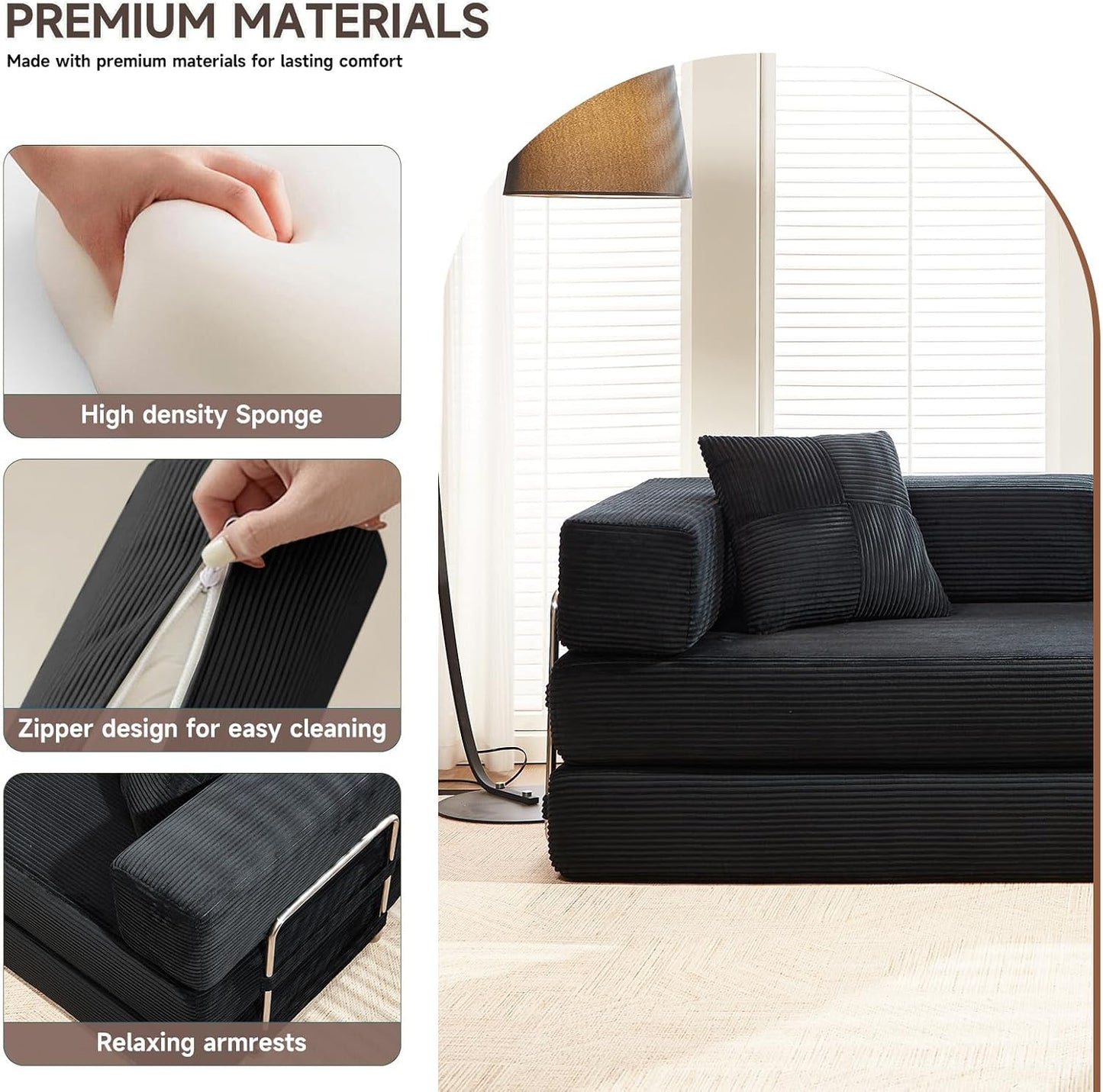The Nimbus — Convertible Compression Sofa Bed — Black