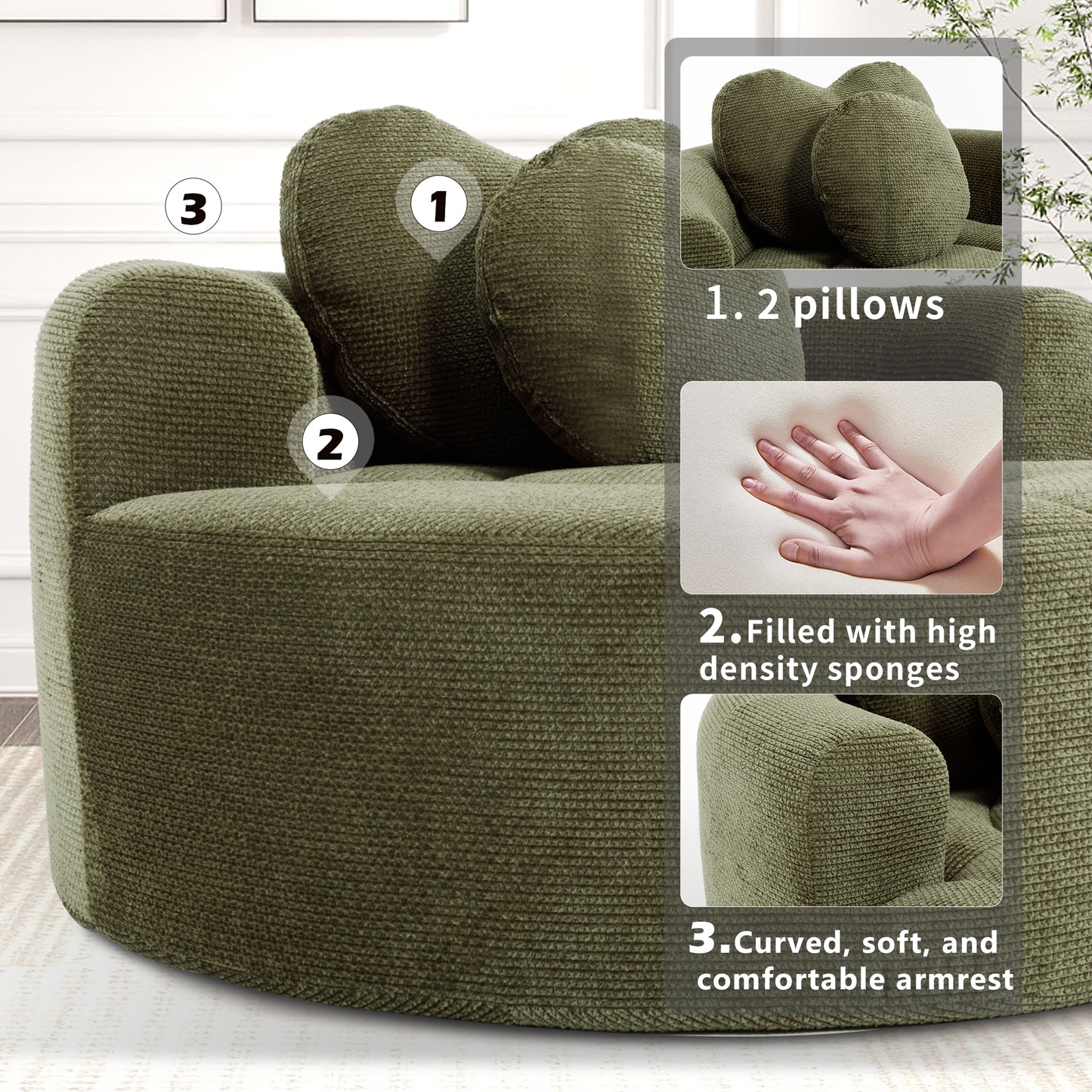 Polyester Compression Accent Chair — 1-Seat — Green