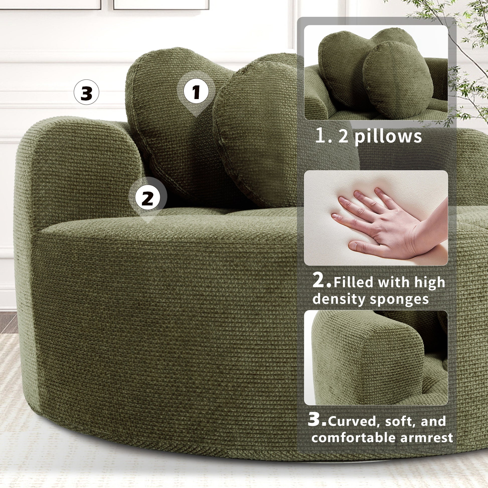 Polyester Compression Accent Chair — 1-Seat — Green