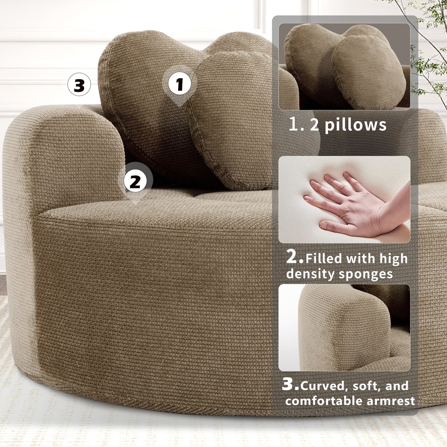 Polyester Compression Accent Chair — 1-Seat — Brown
