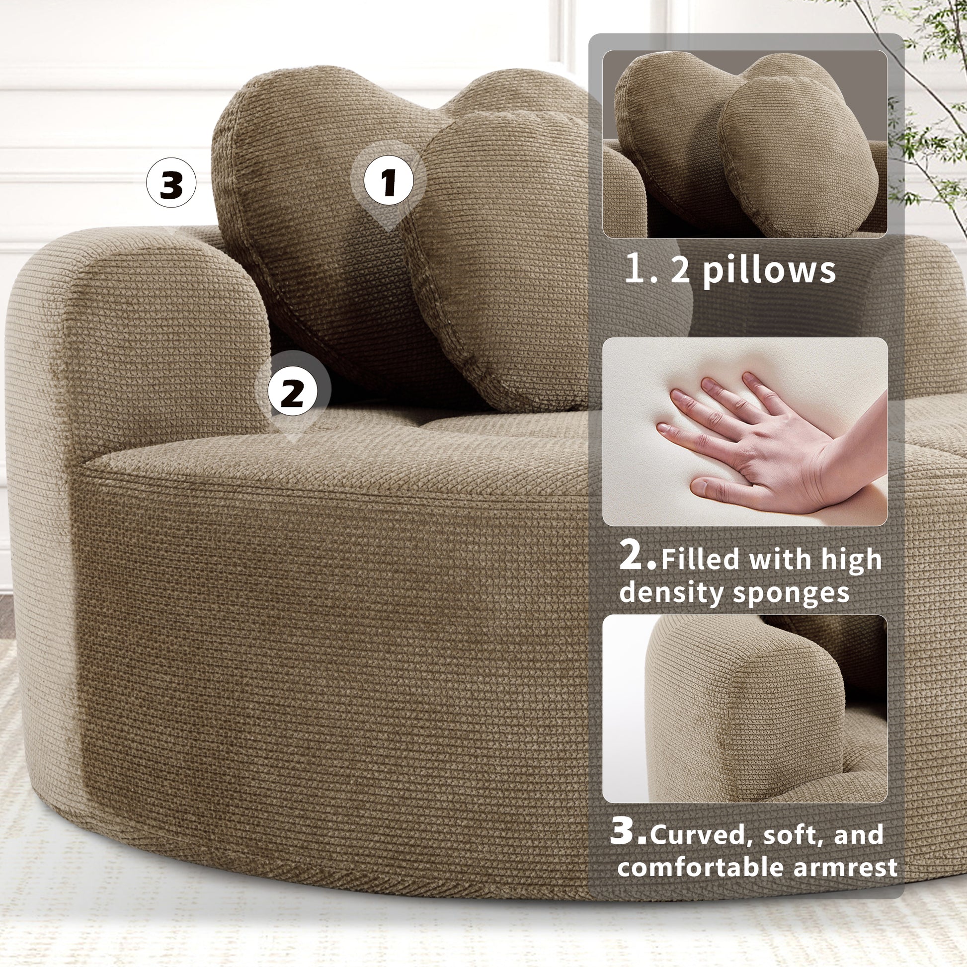 Polyester Compression Accent Chair — 1-Seat — Brown