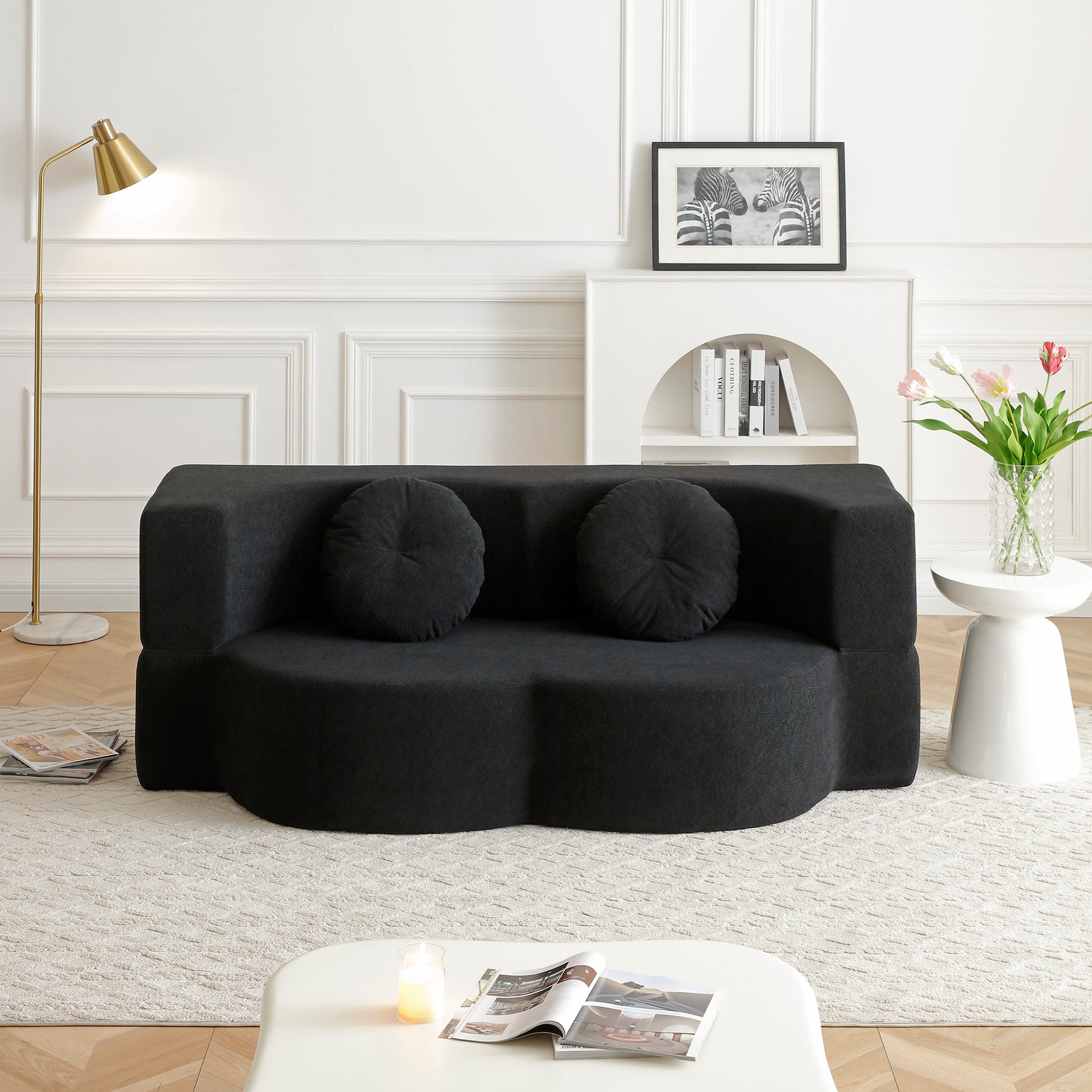 Cotton Linen Compression Loveseat — 2-Seat — Black