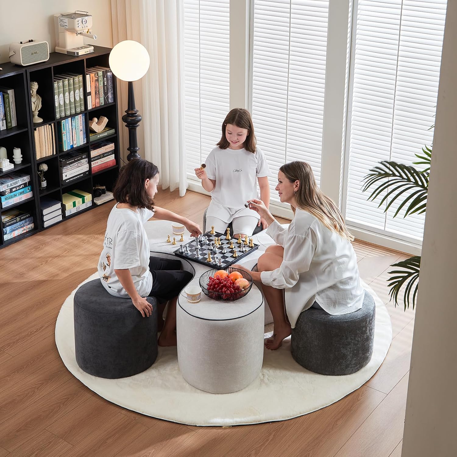 The Cove — Modular Game Table & Ottoman Set — White & Black