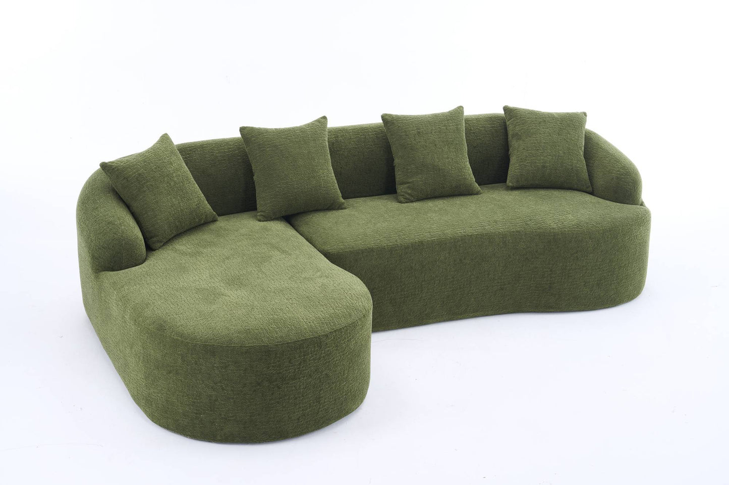 Chenille Spring-Core Compression Sectional — 4-Seat, 99"W — Antique Green