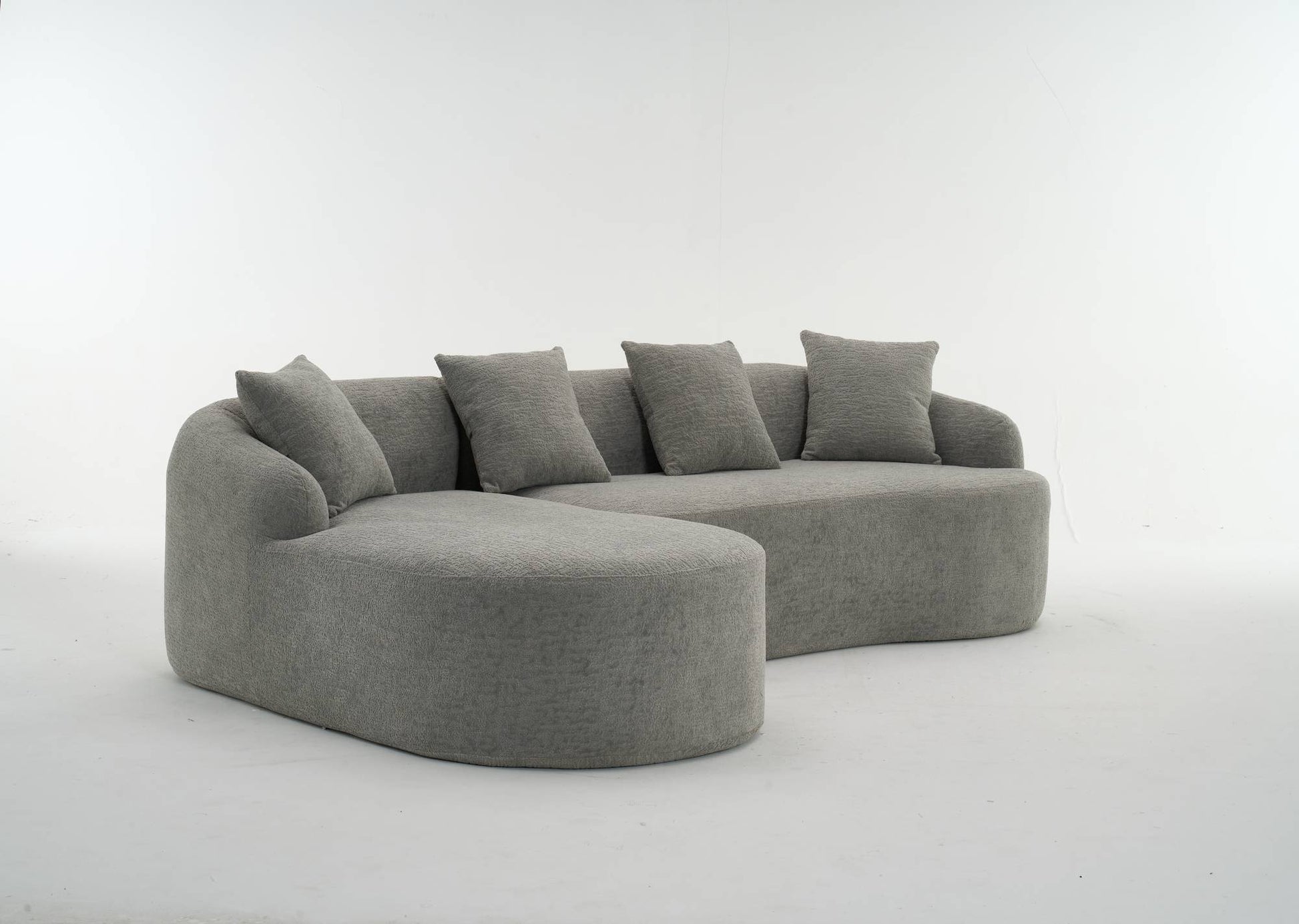 Chenille Spring-Core Compression Sectional — 4-Seat, 99"W — Light Gray