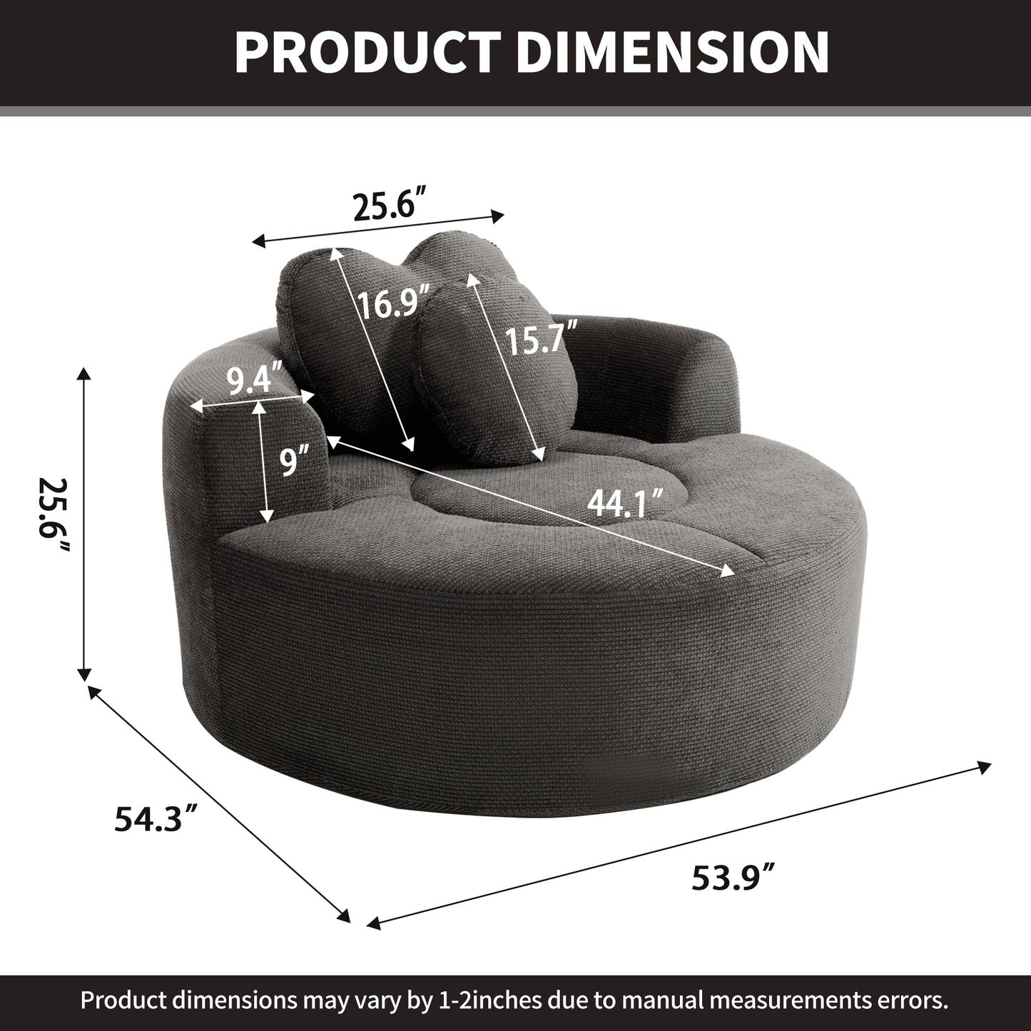 Polyester Compression Accent Chair — 1-Seat — Black + Gray