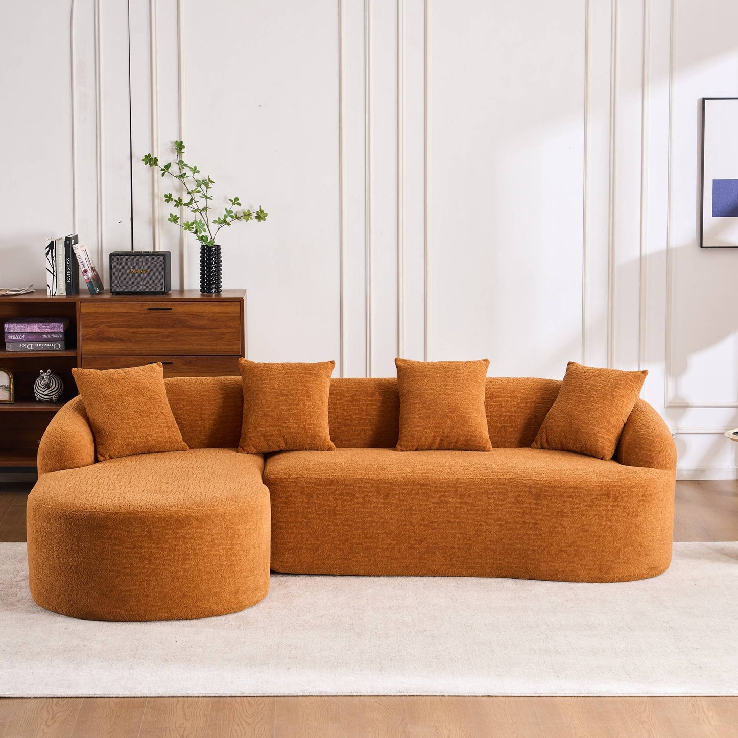 Chenille Spring-Core Compression Sectional — 4-Seat, 99"W — Orange