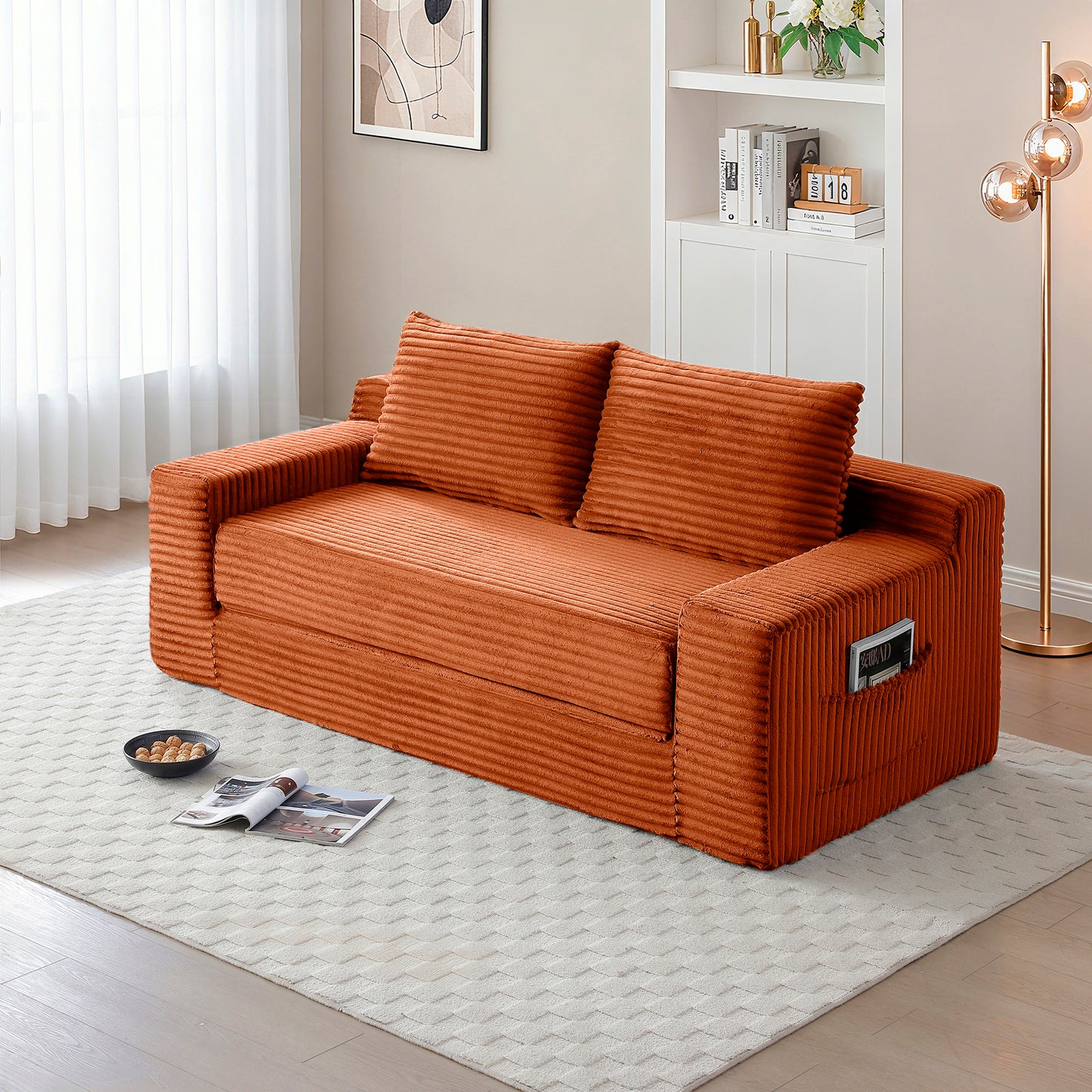Corduroy Compression Sofa — 3-Seat, 73"W — Orange