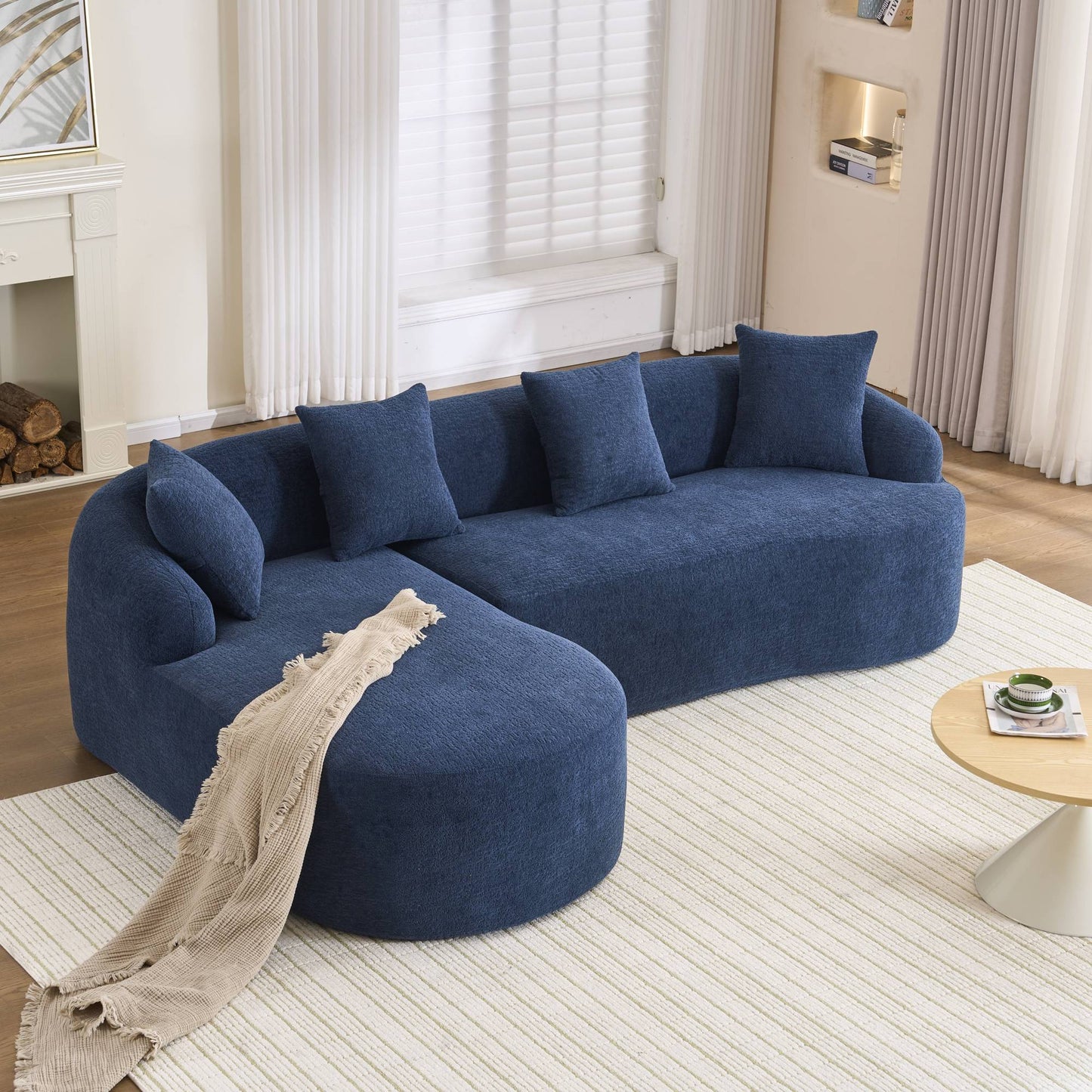Chenille Spring-Core Compression Sectional — 4-Seat, 99"W — Navy Blue