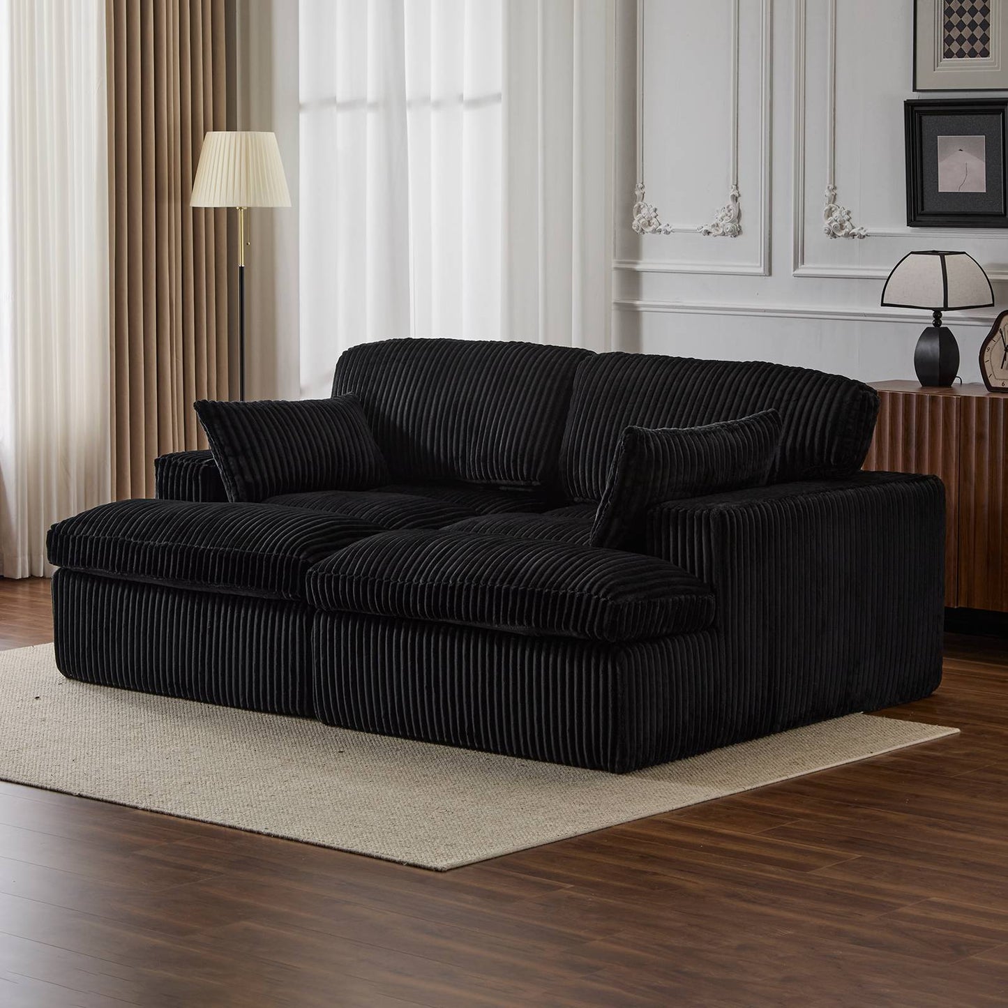 Corduroy Boneless Loveseat — 2-Seat, 83"W — Black, in a living room
