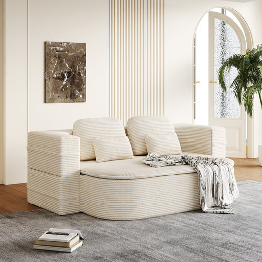 Corduroy Compression Sofa — 3-Seat, 75"W — Beige