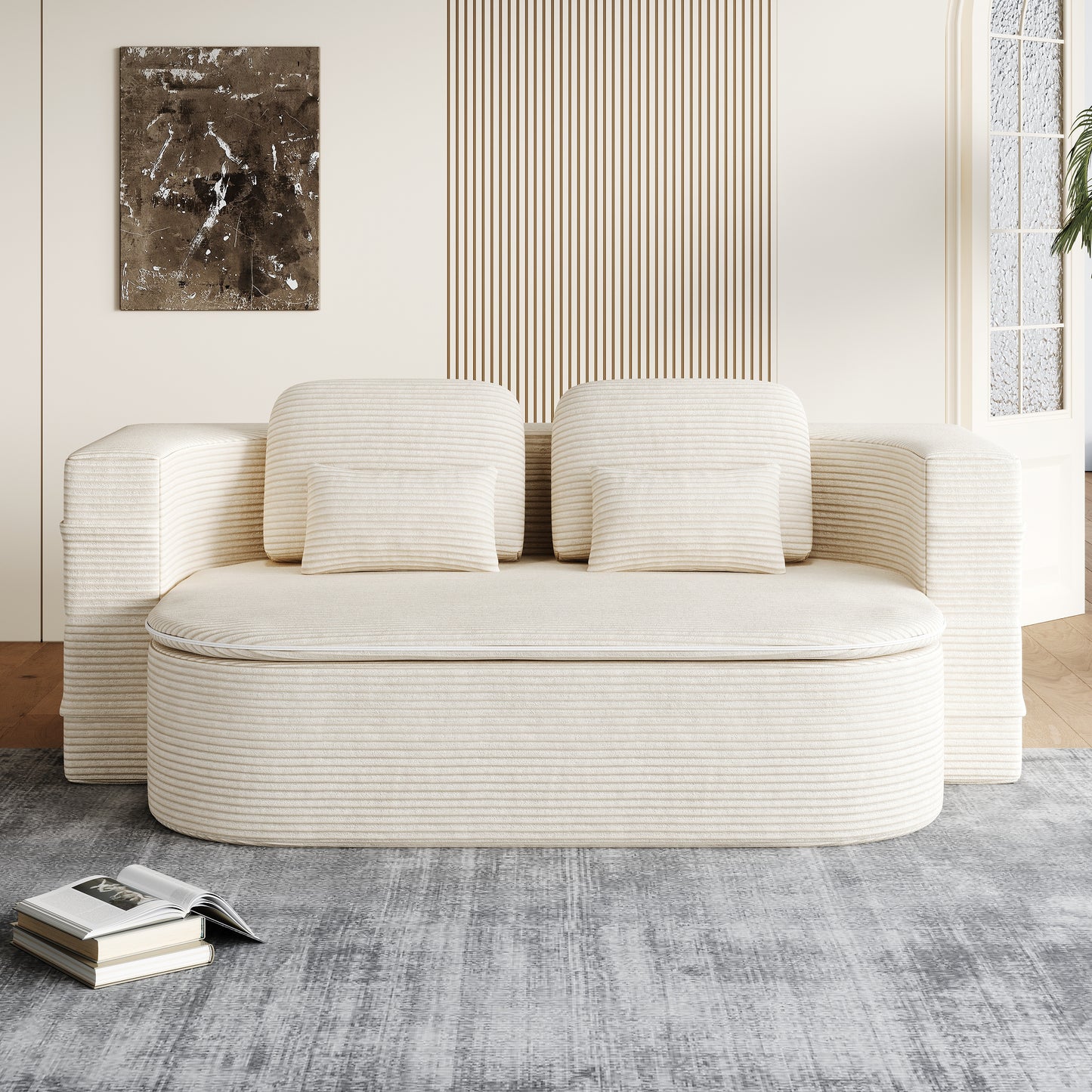 Corduroy Compression Sofa — 3-Seat, 75"W — Beige