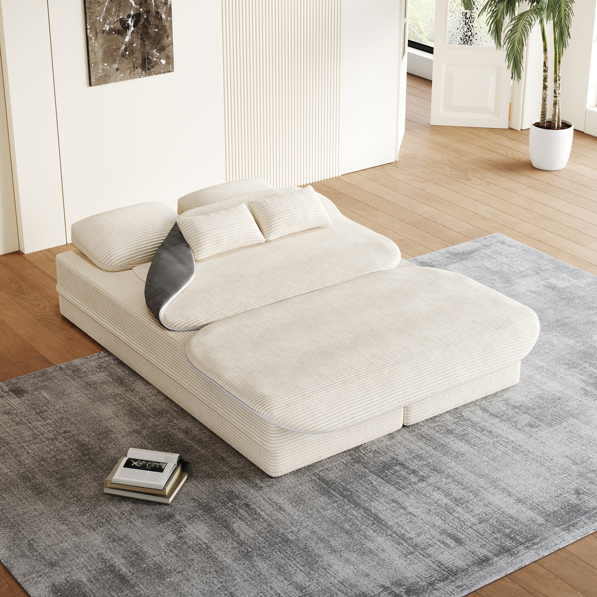 Corduroy Compression Sofa — 3-Seat, 75"W — Beige